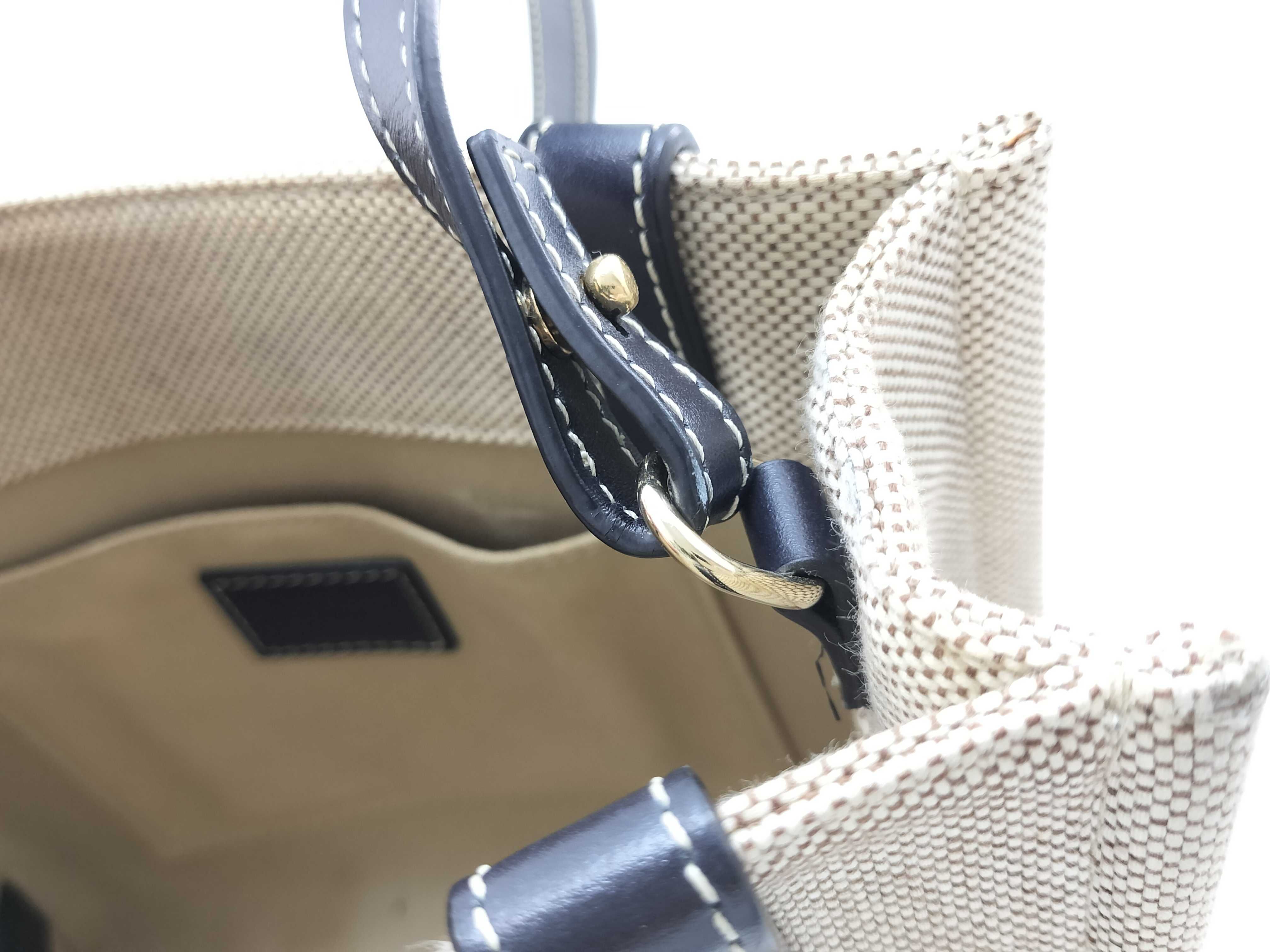 Woody Small Canvas x Leather 2-Way Handbag, Beige x Navy — view 11