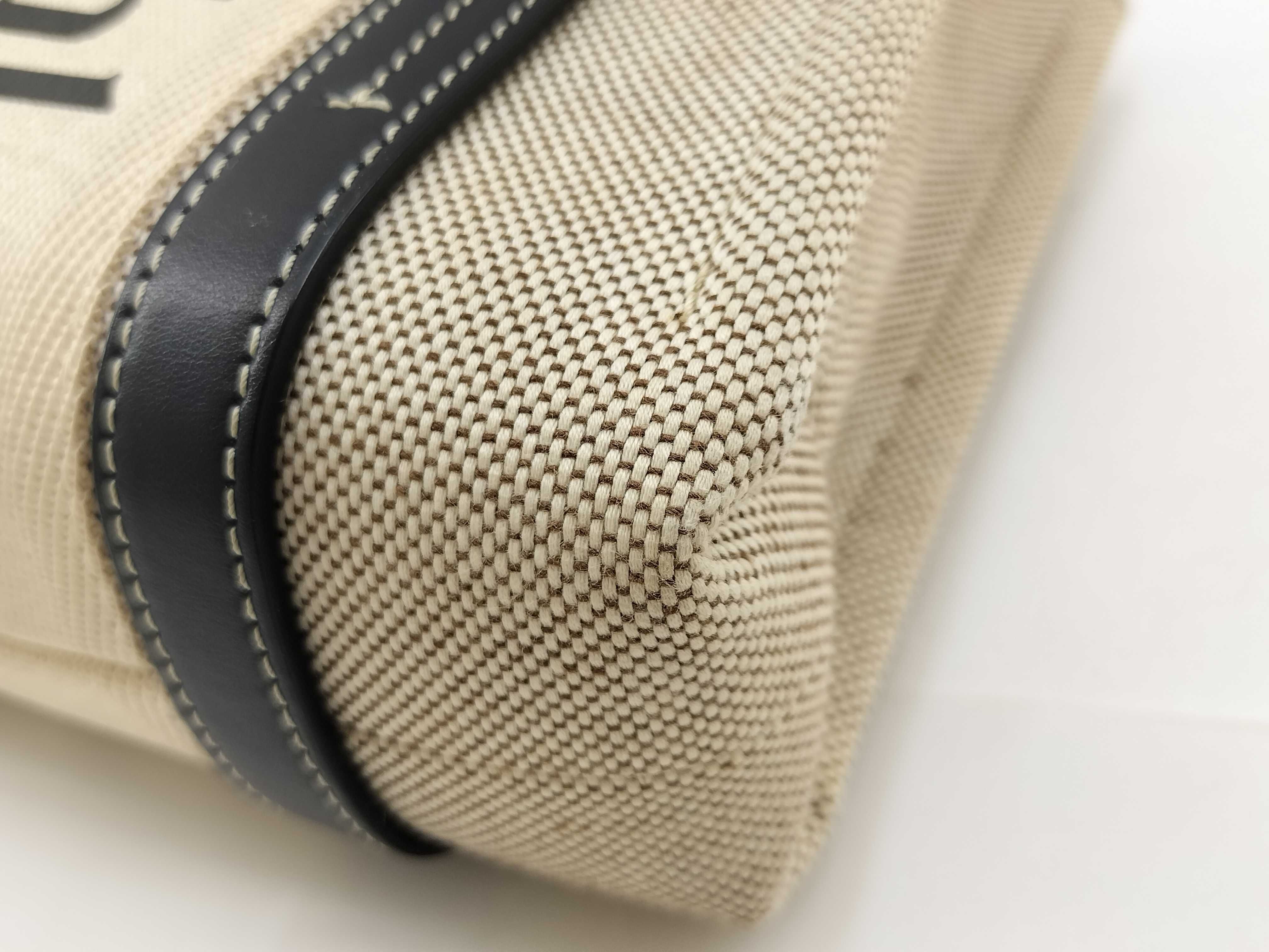 Woody Small Canvas x Leather 2-Way Handbag, Beige x Navy — view 6