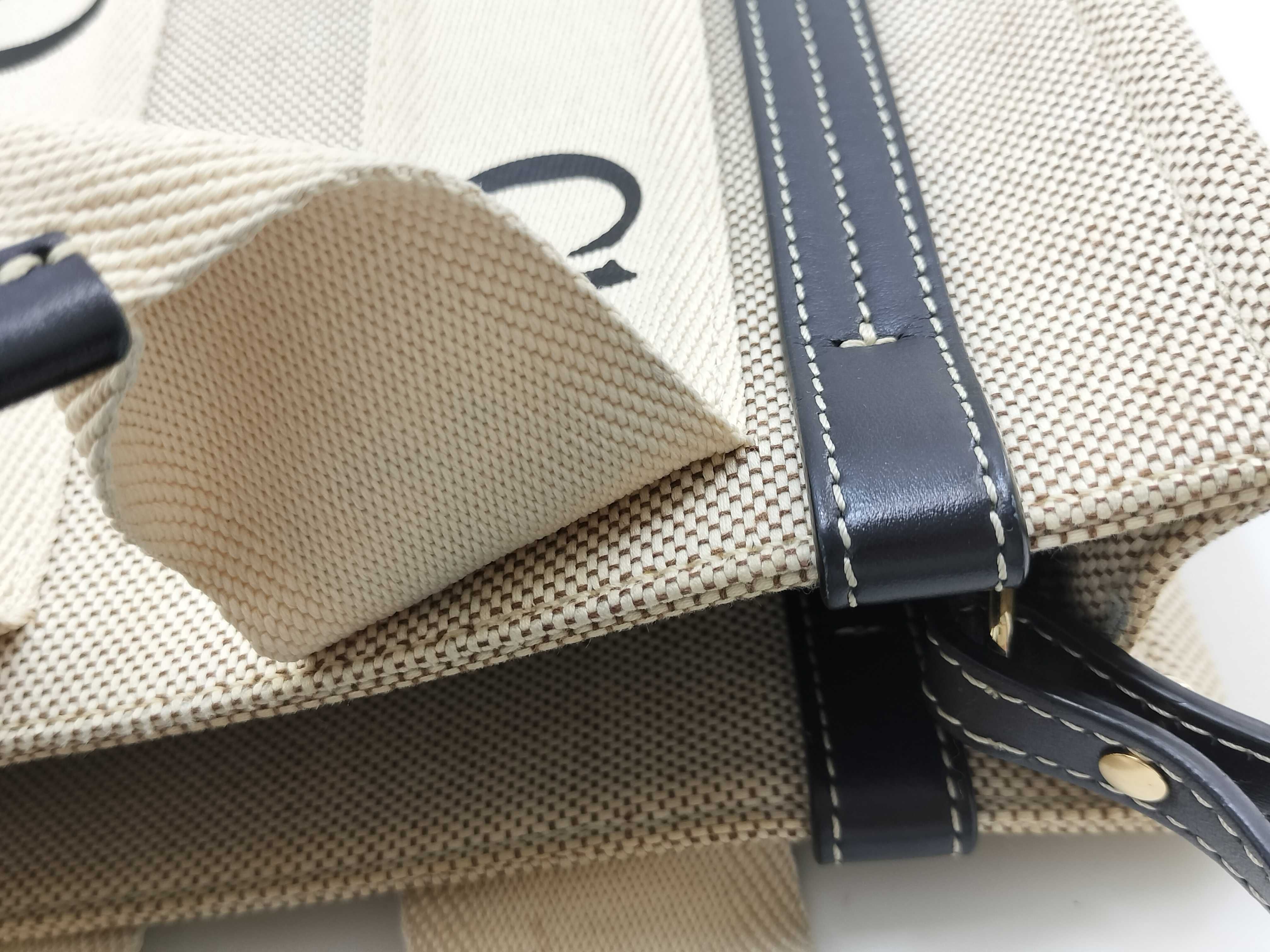 Woody Small Canvas x Leather 2-Way Handbag, Beige x Navy — view 9