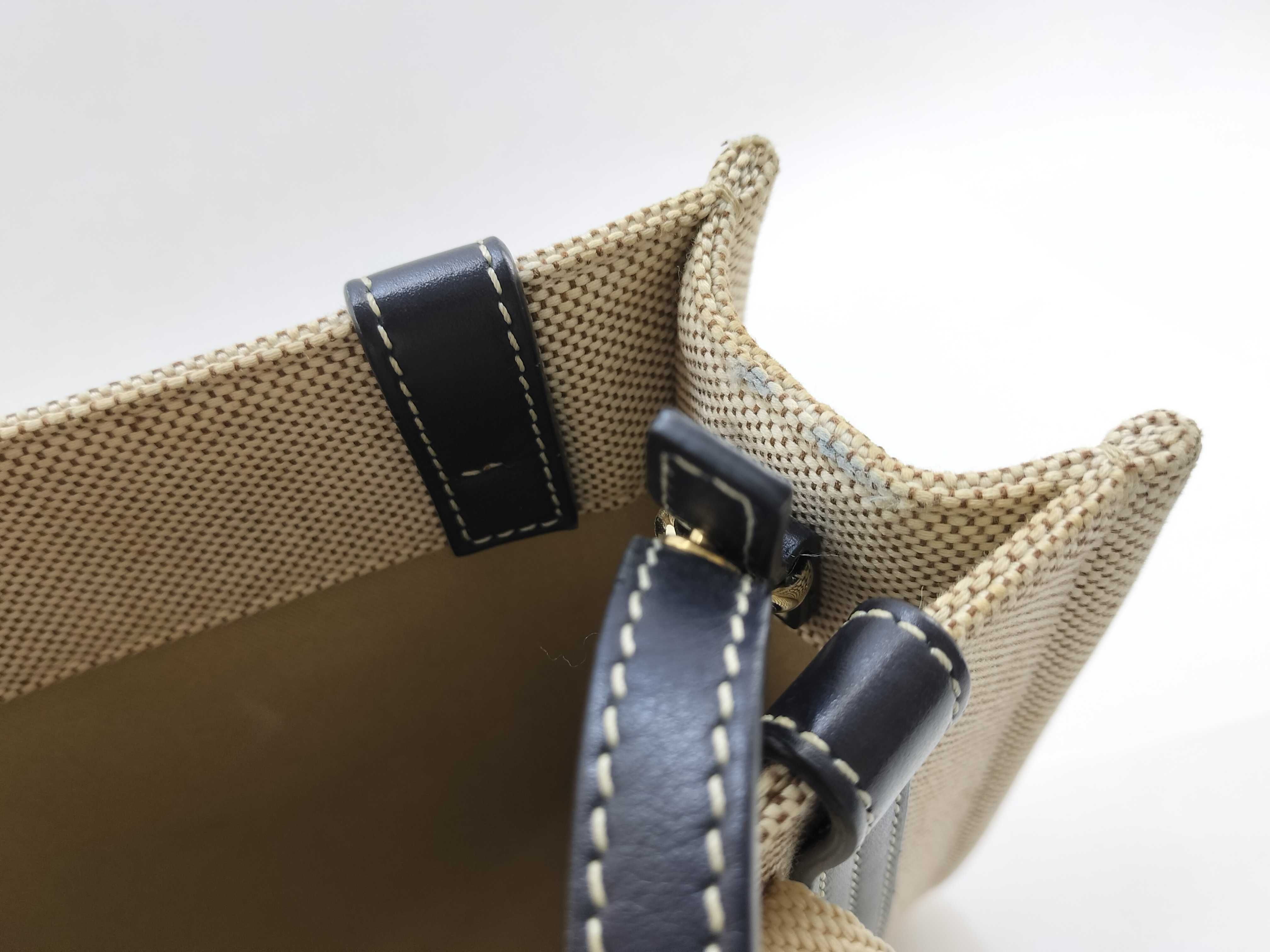 Woody Small Canvas x Leather 2-Way Handbag, Beige x Navy — view 10
