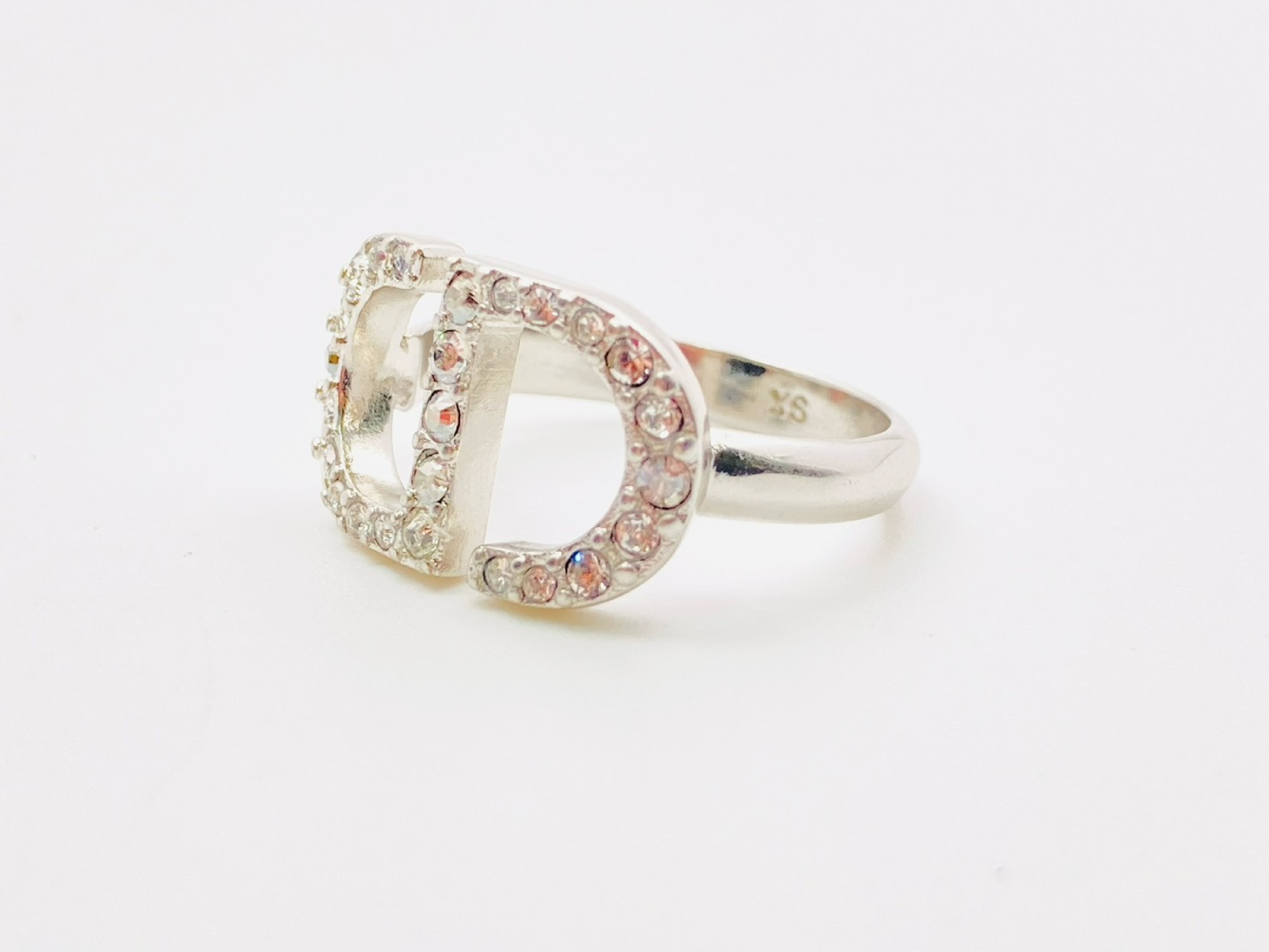 Petit CD (Petit CD Logo) Rhinestone Metal Silver Ring #XS — view 2