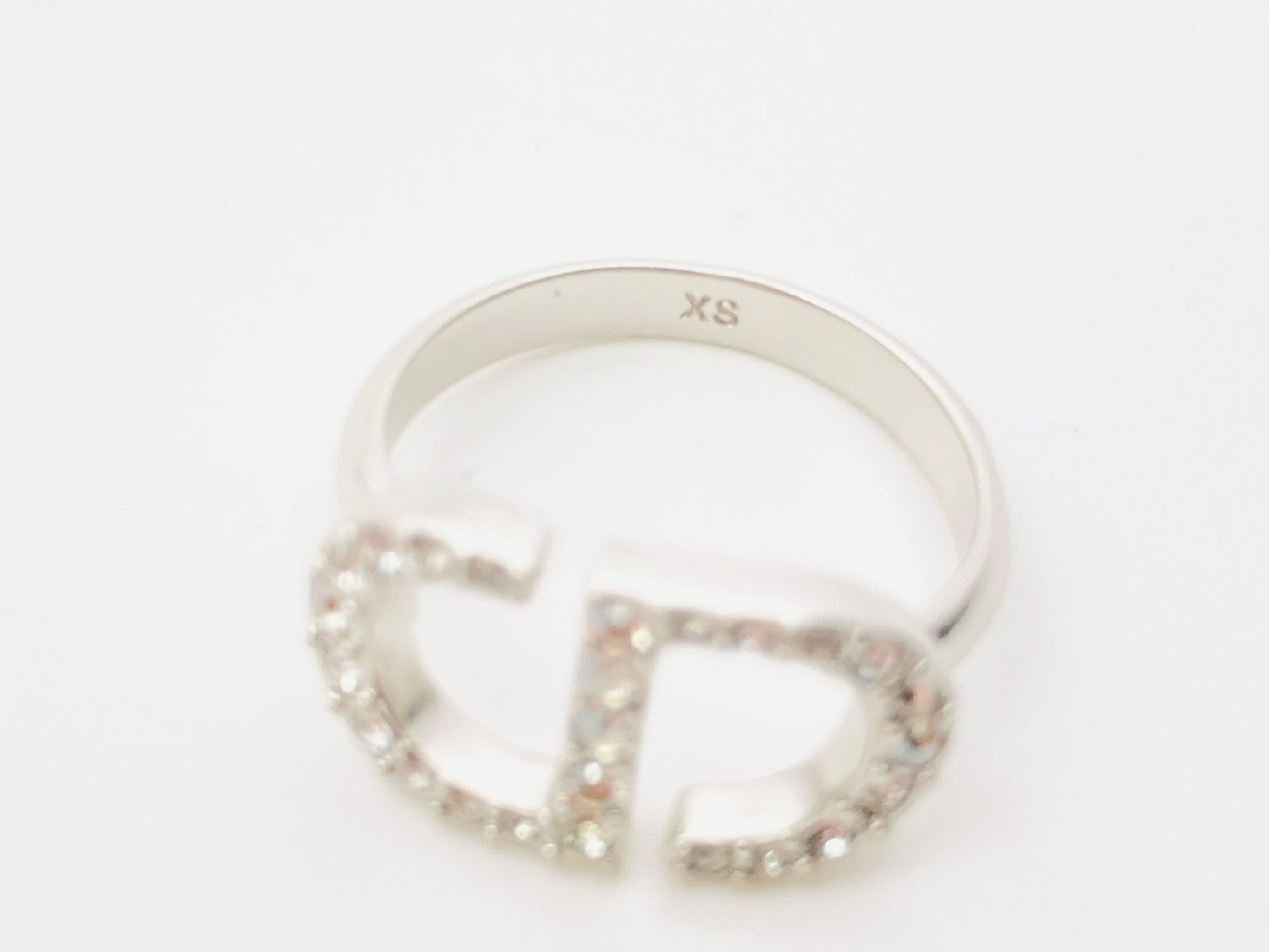 Petit CD (Petit CD Logo) Rhinestone Metal Silver Ring #XS — view 4