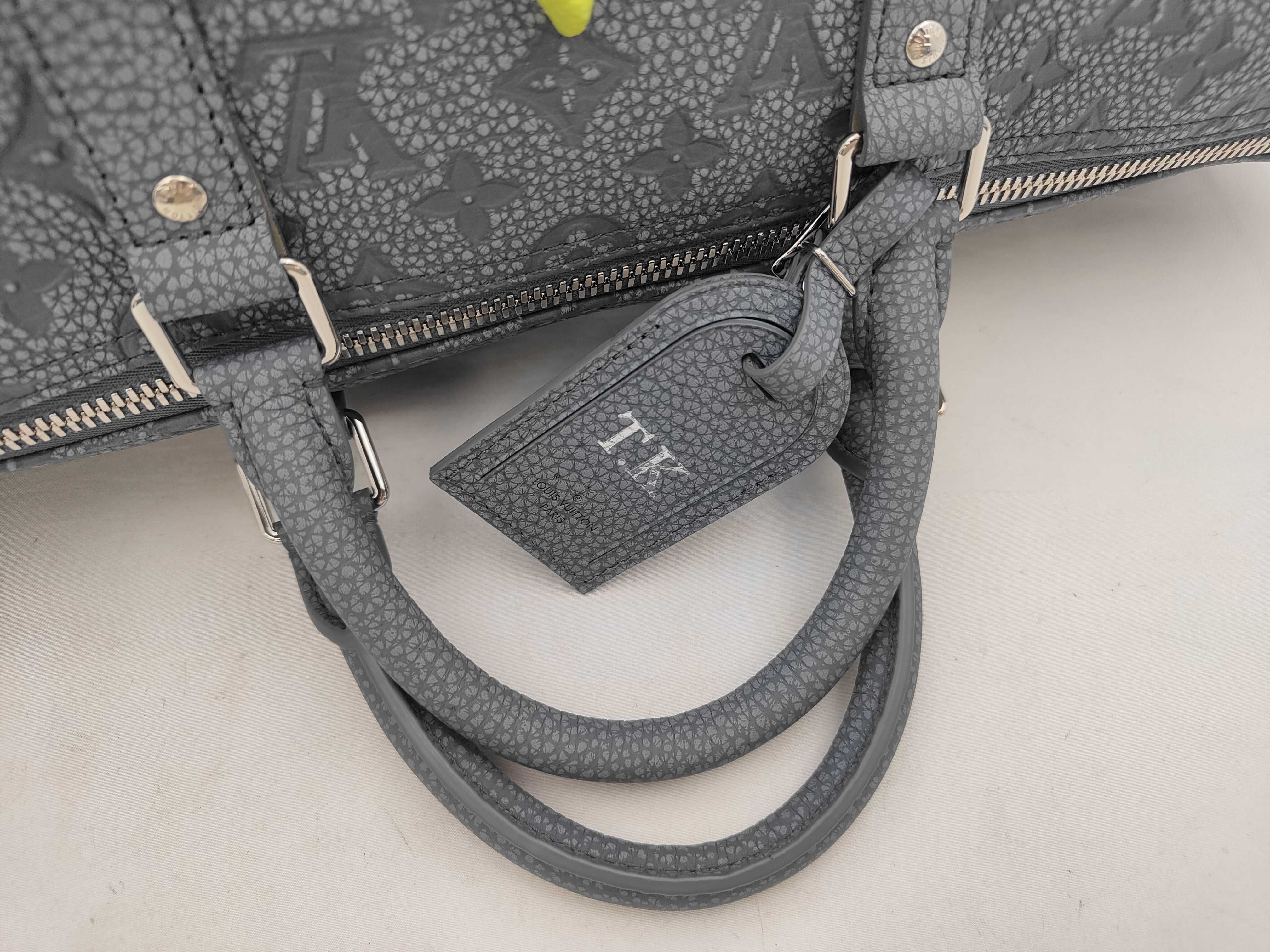 Grey Taurillon Leather Climbing Keepall Bandoulière 50 Boston Bag — view 3