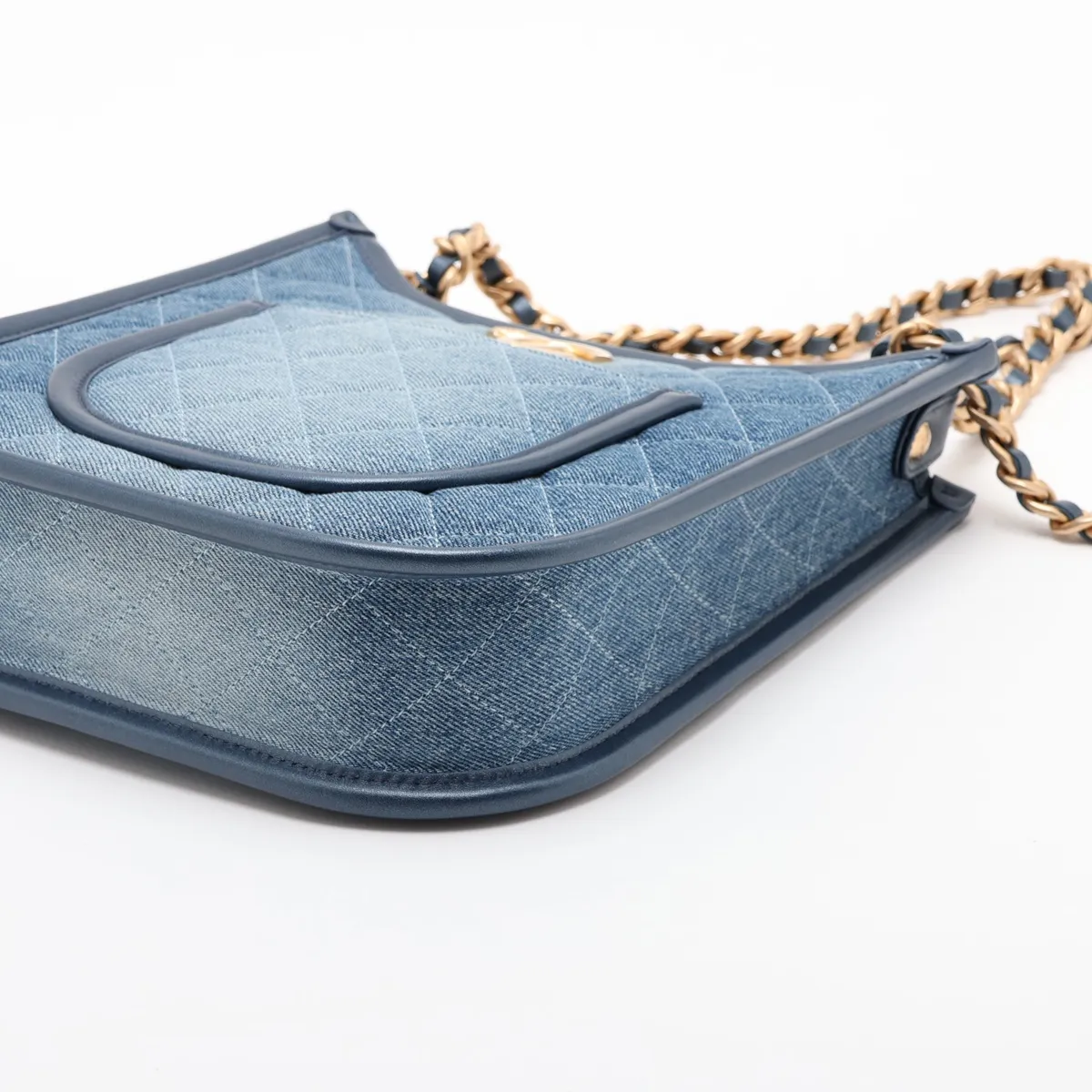 [Individually packaged] Chanel Matelassé Denim Chain Shoulder Bag, Navy, Gold Hardware, KE548055, Random Plate — view 3