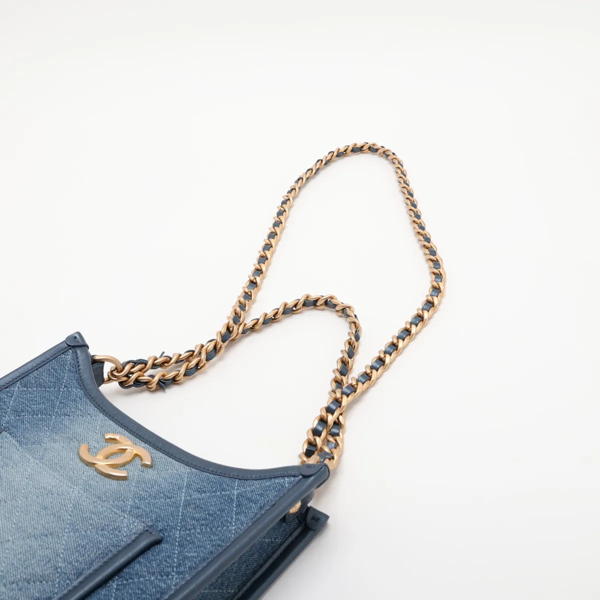 [Individually packaged] Chanel Matelassé Denim Chain Shoulder Bag, Navy, Gold Hardware, KE548055, Random Plate — view 5