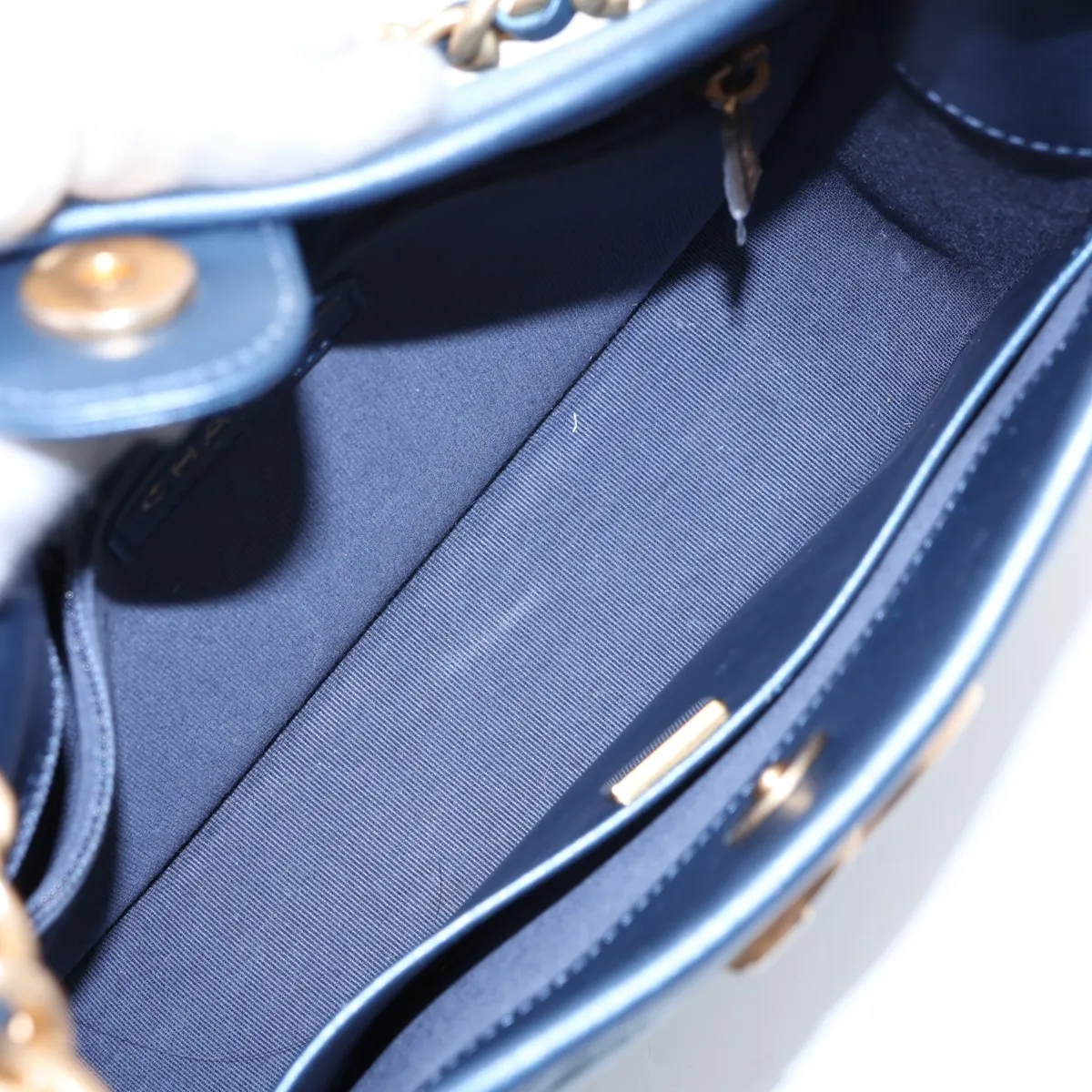 [Individually packaged] Chanel Matelassé Denim Chain Shoulder Bag, Navy, Gold Hardware, KE548055, Random Plate — view 6