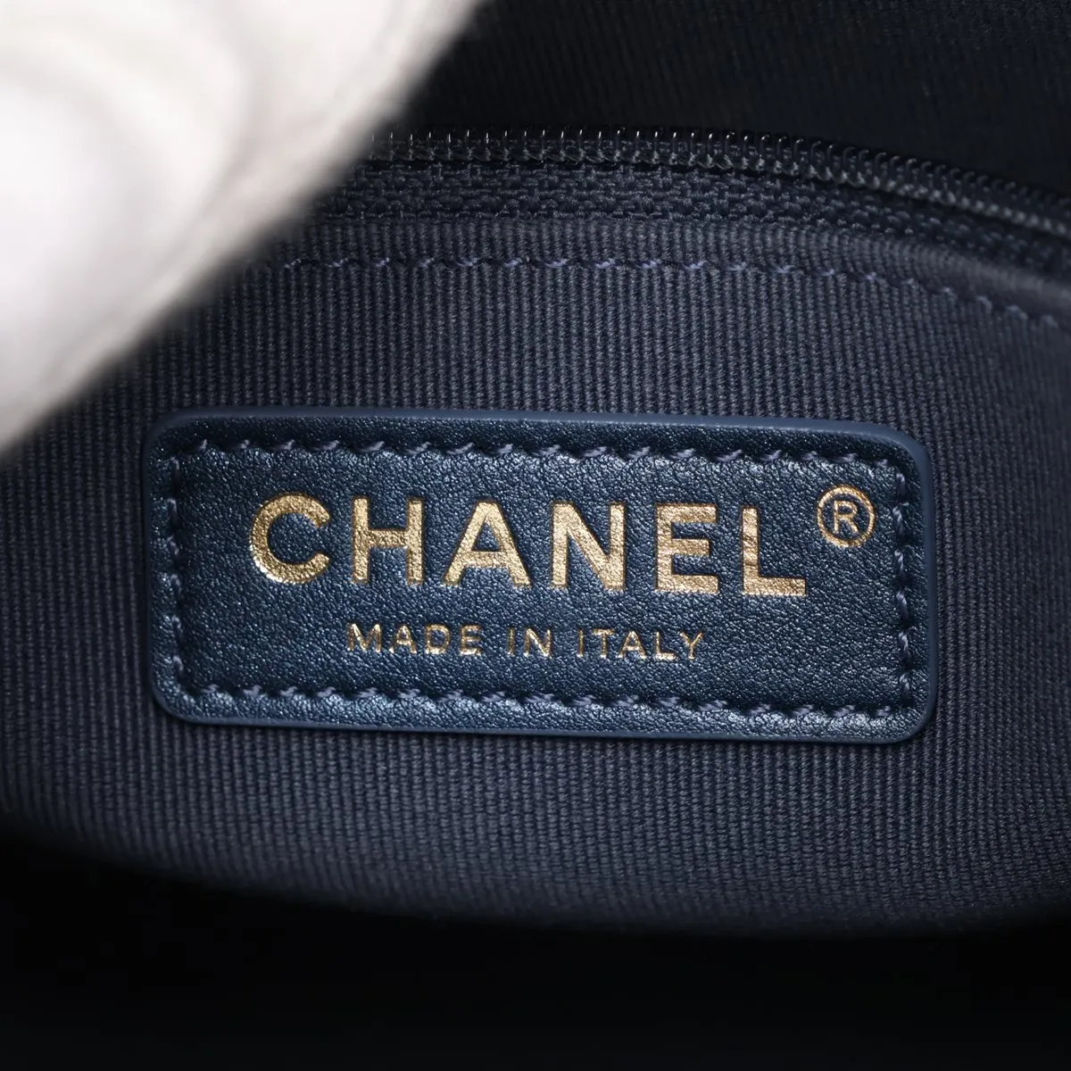 [Individually packaged] Chanel Matelassé Denim Chain Shoulder Bag, Navy, Gold Hardware, KE548055, Random Plate — view 10