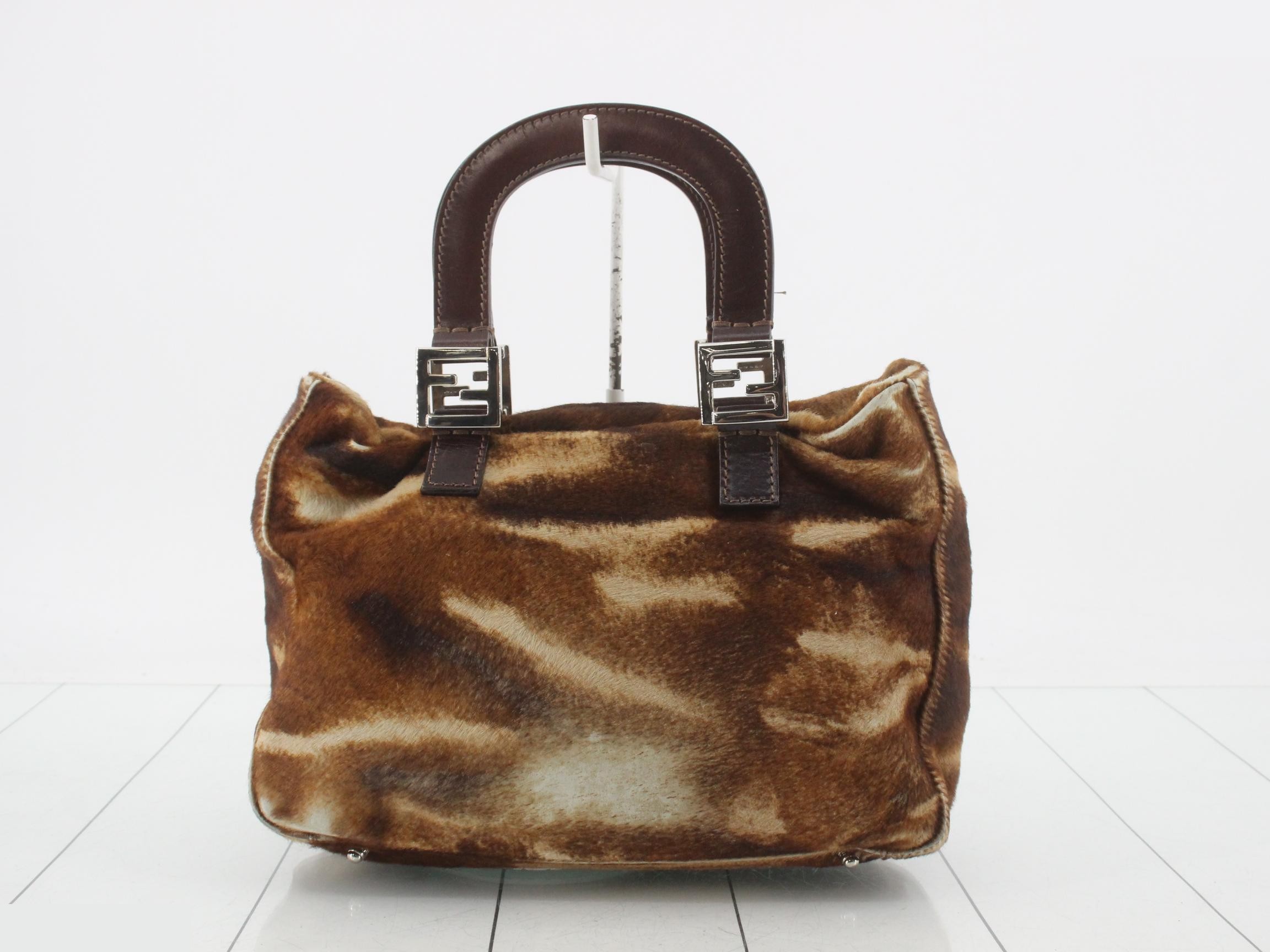 Calf hair Zucca leather handbag with FF hardware