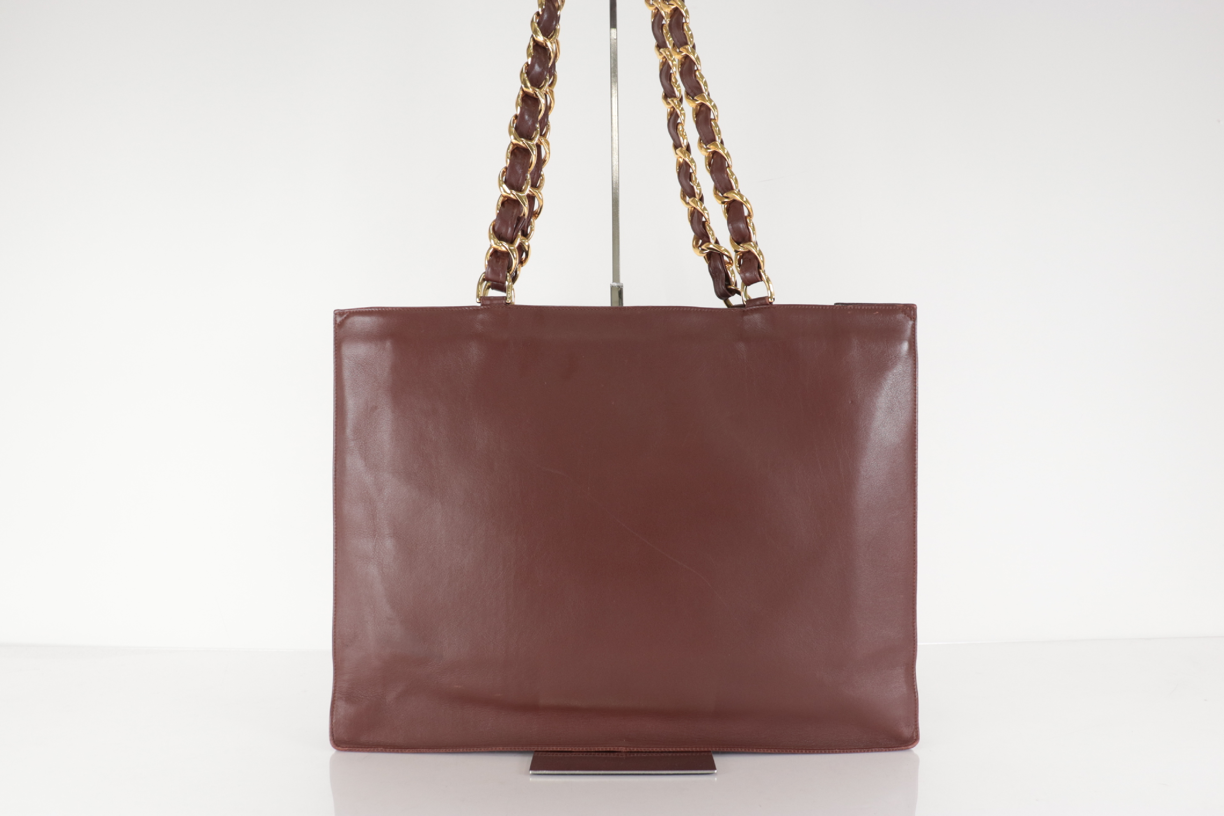 Lambskin Large Coco Chain Tote, Brown, Series 2 Tote Bag — view 2