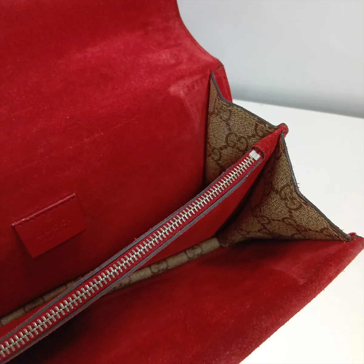 GG Supreme Dionysus 400249 PVC x Suede Chain Shoulder Bag Beige x Red — view 15