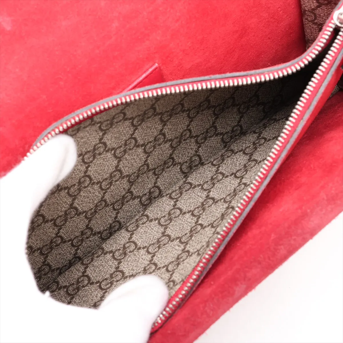 GG Supreme Dionysus 400249 PVC x Suede Chain Shoulder Bag Beige x Red — view 8