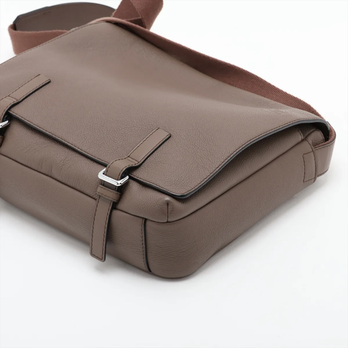 Military Messenger Bag, Leather Shoulder Bag, Beige — view 3