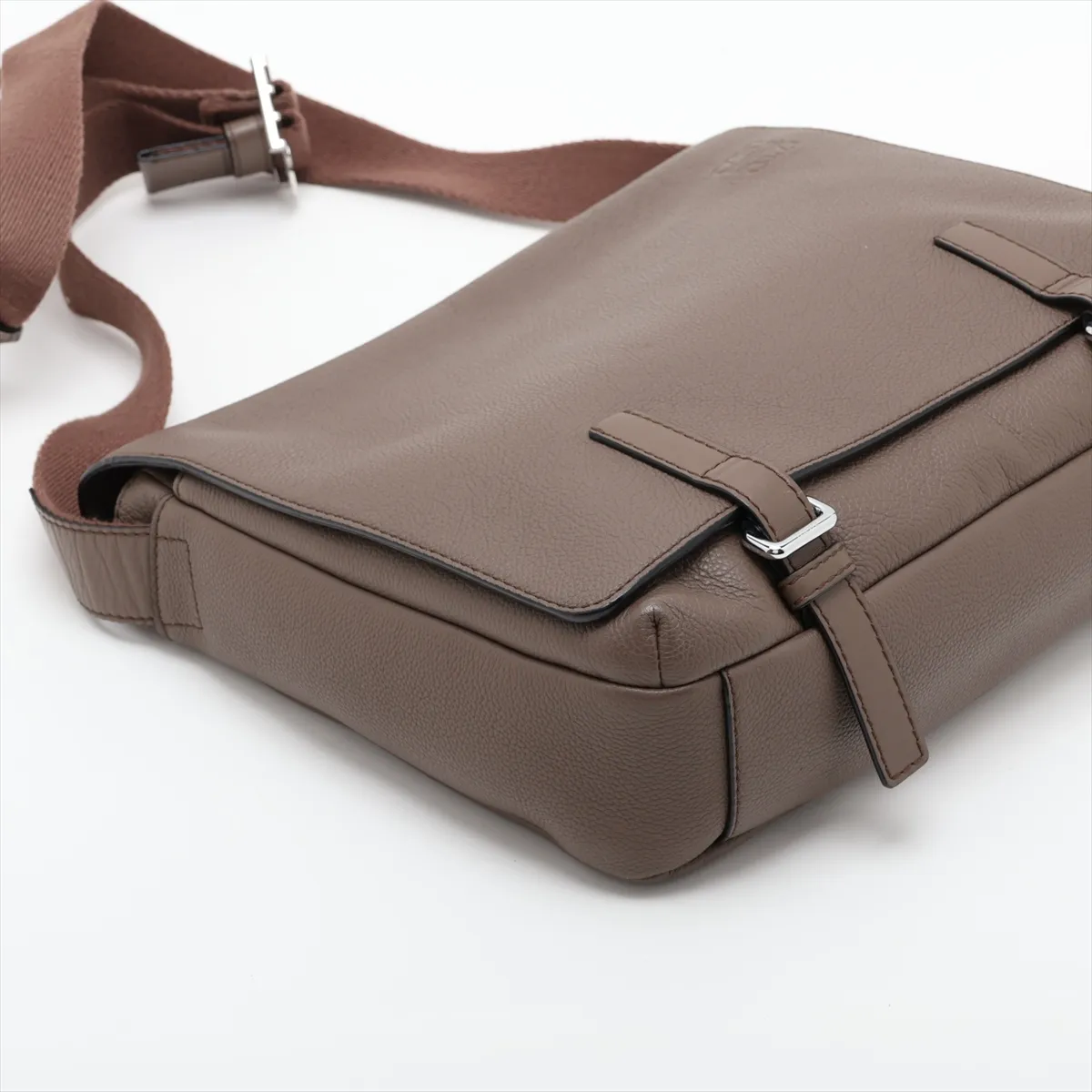 Military Messenger Bag, Leather Shoulder Bag, Beige — view 4
