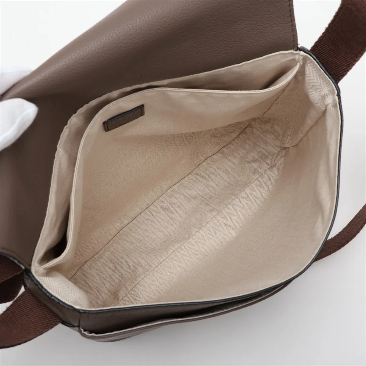 Military Messenger Bag, Leather Shoulder Bag, Beige — view 6