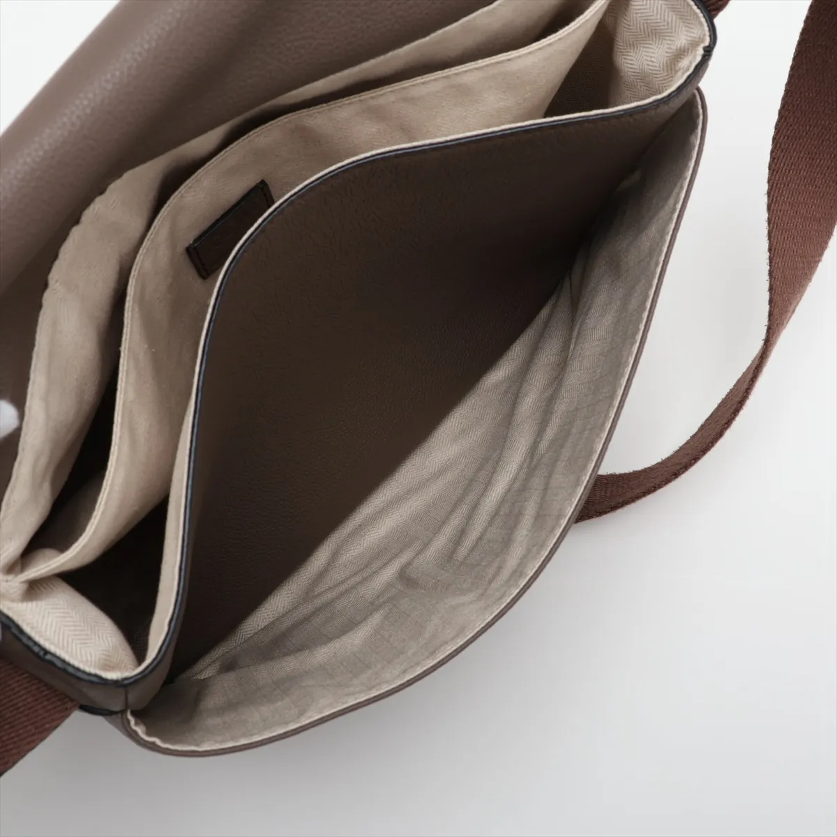 Military Messenger Bag, Leather Shoulder Bag, Beige — view 8
