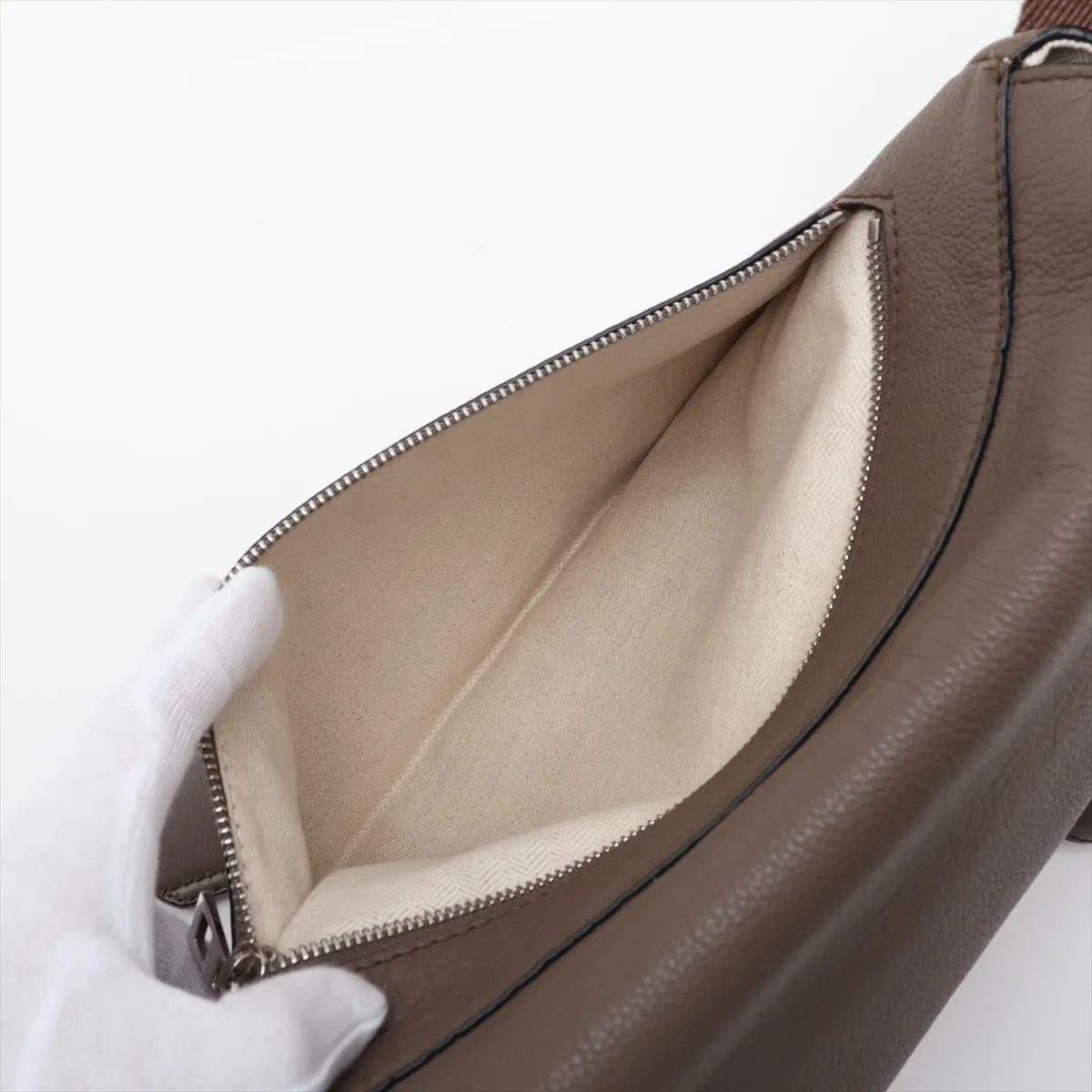 Military Messenger Bag, Leather Shoulder Bag, Beige — view 9