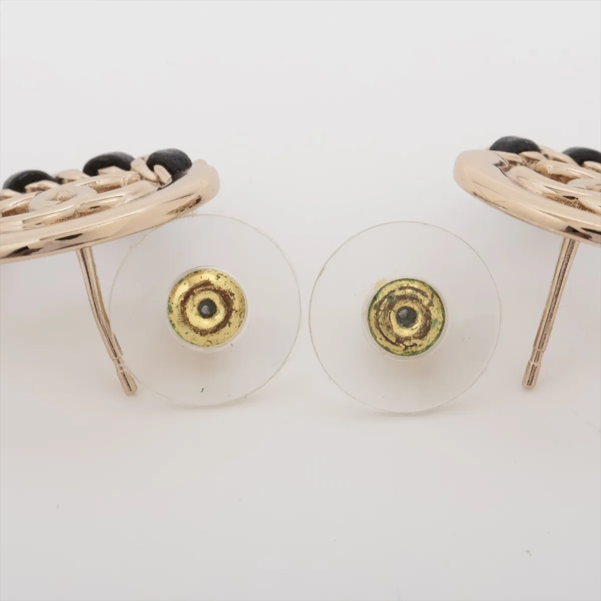 Coco Mark B22P Earrings (Pair) GP x Leather Black x Gold — view 4