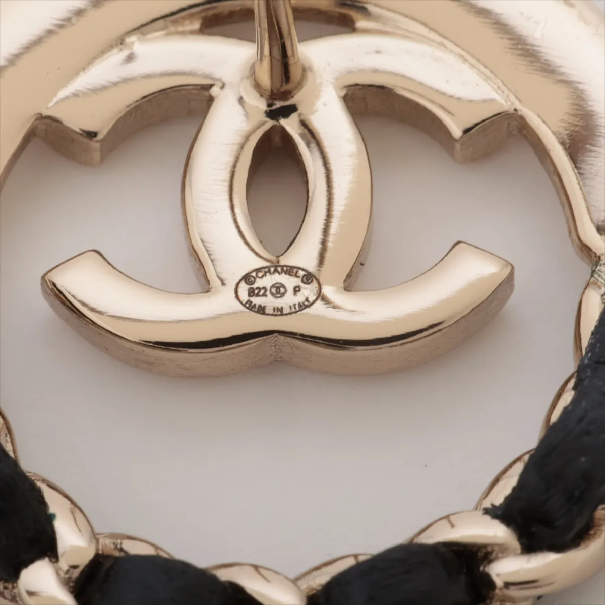 Coco Mark B22P Earrings (Pair) GP x Leather Black x Gold — view 5