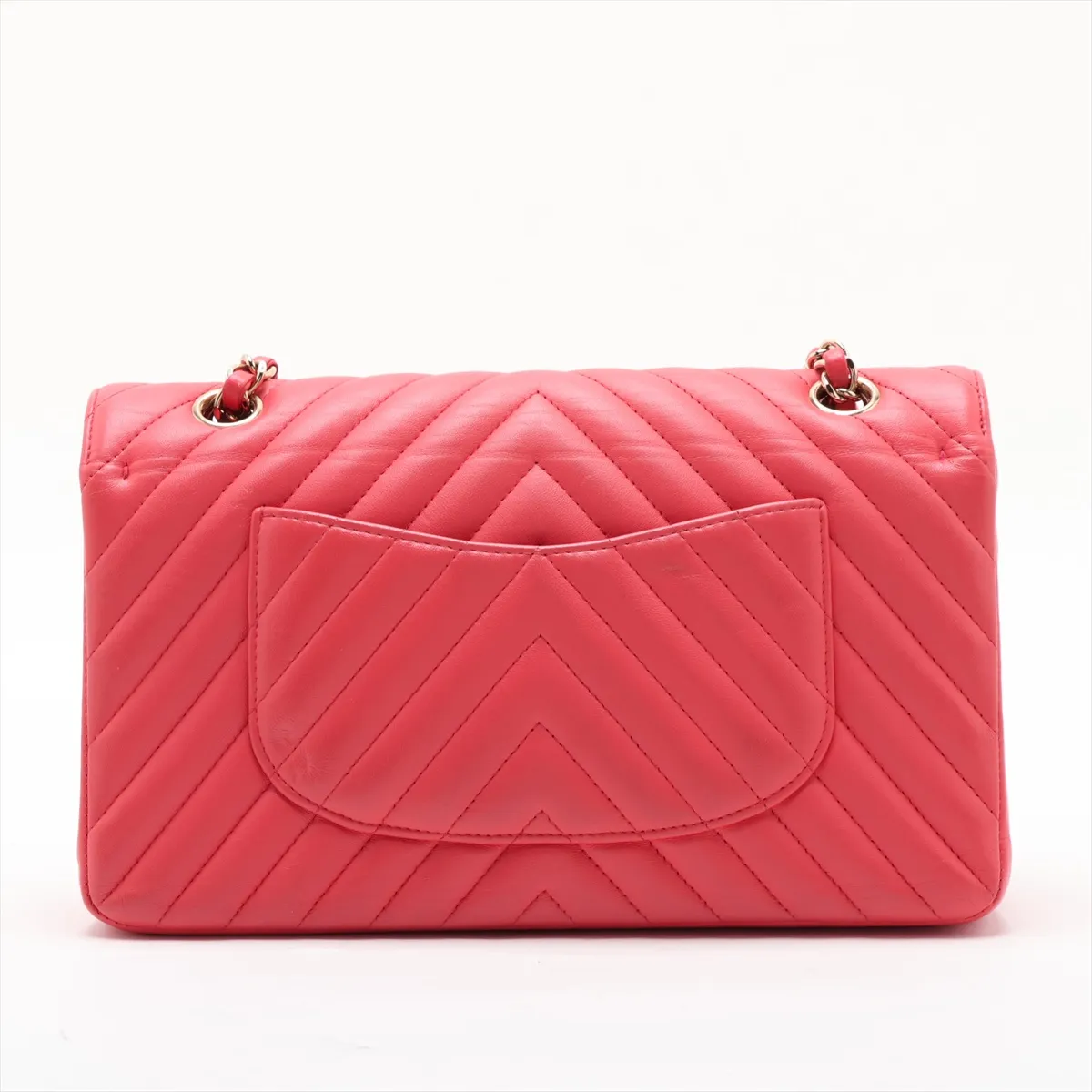 Chevron Lambskin Double Flap Double Chain Bag, V-stitch, Pink, Gold Hardware, 27171399, Serial Number 27 — view 2