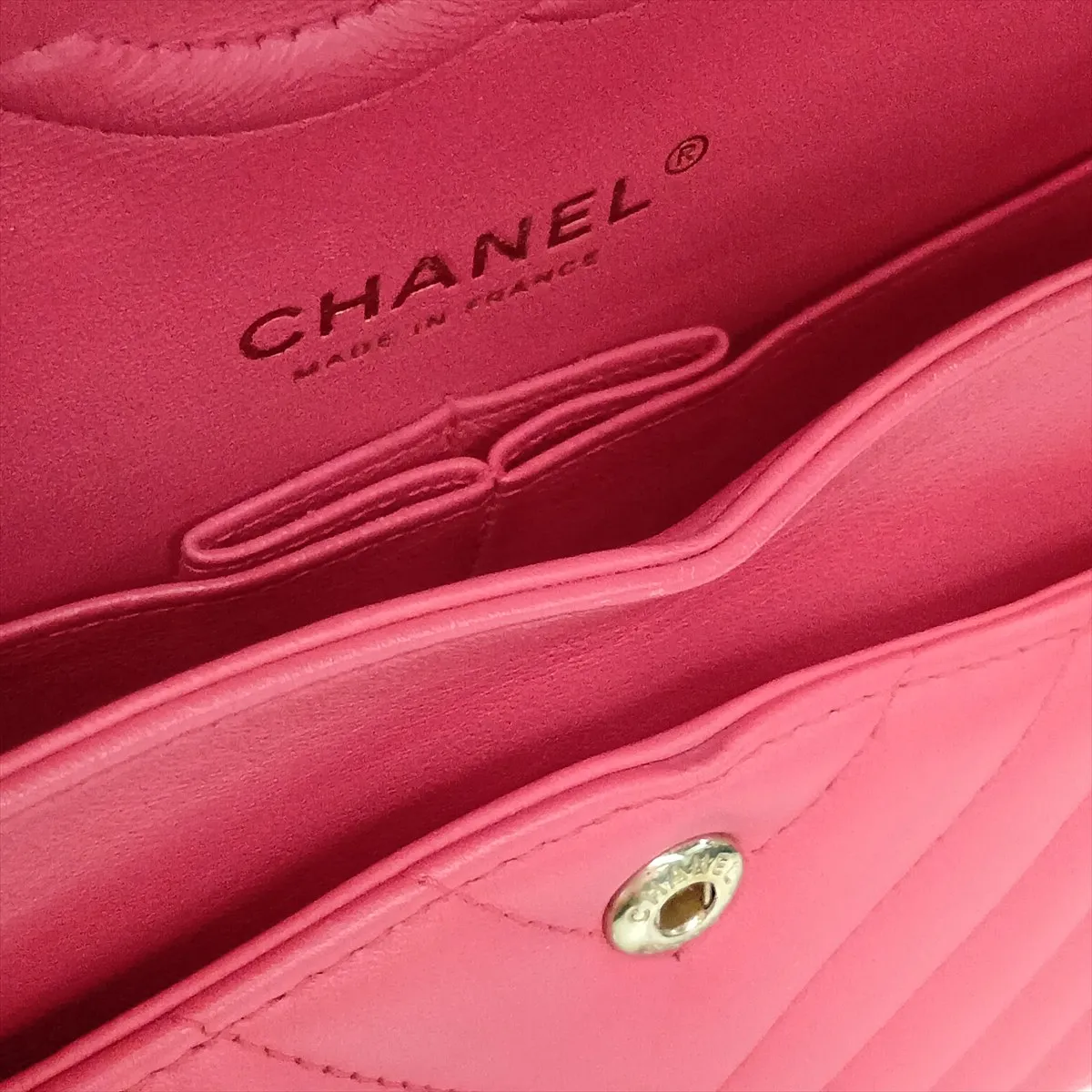 Chevron Lambskin Double Flap Double Chain Bag, V-stitch, Pink, Gold Hardware, 27171399, Serial Number 27 — view 11