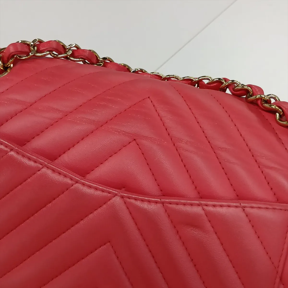 Chevron Lambskin Double Flap Double Chain Bag, V-stitch, Pink, Gold Hardware, 27171399, Serial Number 27 — view 15