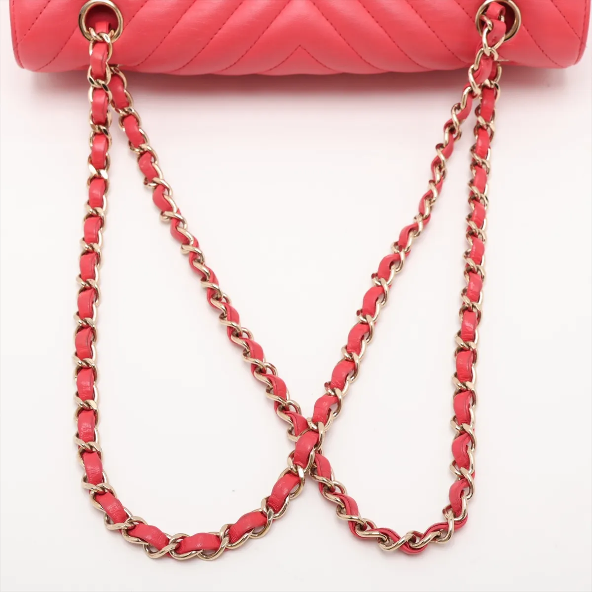 Chevron Lambskin Double Flap Double Chain Bag, V-stitch, Pink, Gold Hardware, 27171399, Serial Number 27 — view 5
