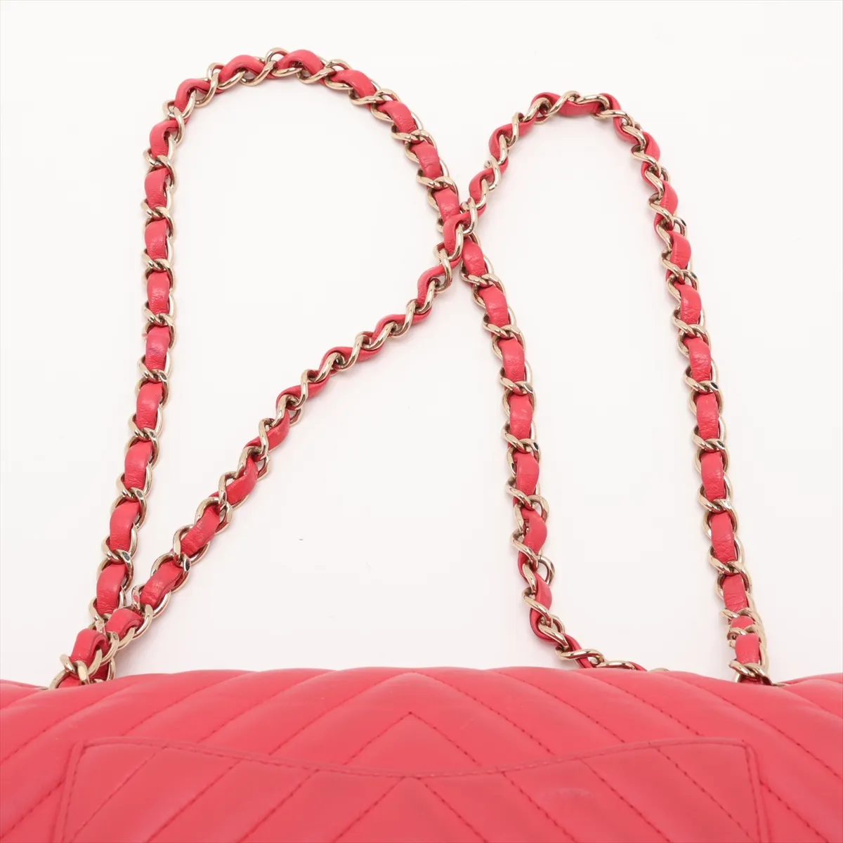Chevron Lambskin Double Flap Double Chain Bag, V-stitch, Pink, Gold Hardware, 27171399, Serial Number 27 — view 6