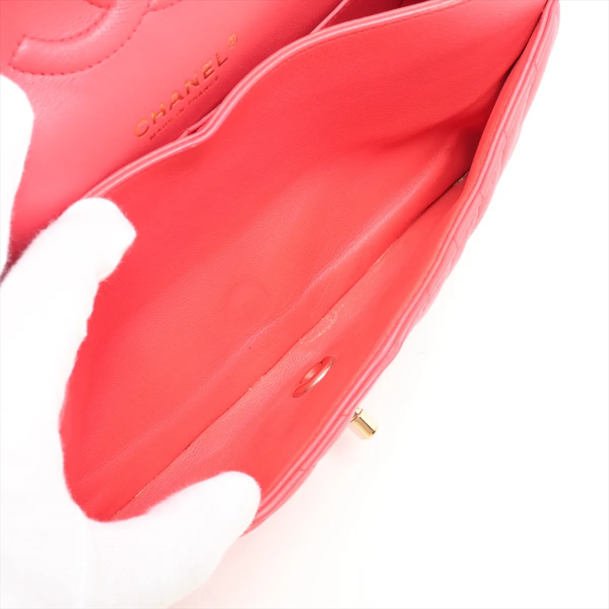 Chevron Lambskin Double Flap Double Chain Bag, V-stitch, Pink, Gold Hardware, 27171399, Serial Number 27 — view 8