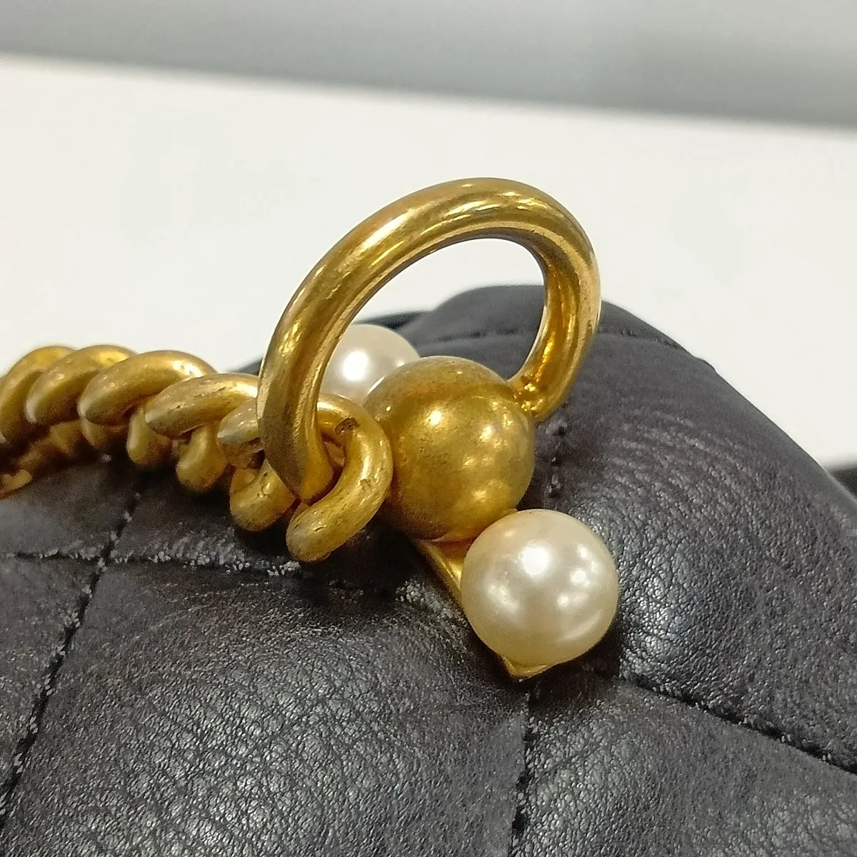 Matelassé Leather Chain Shoulder Bag, Pearl Black with Gold Hardware, 28731028 (Serial Number 28) — view 12