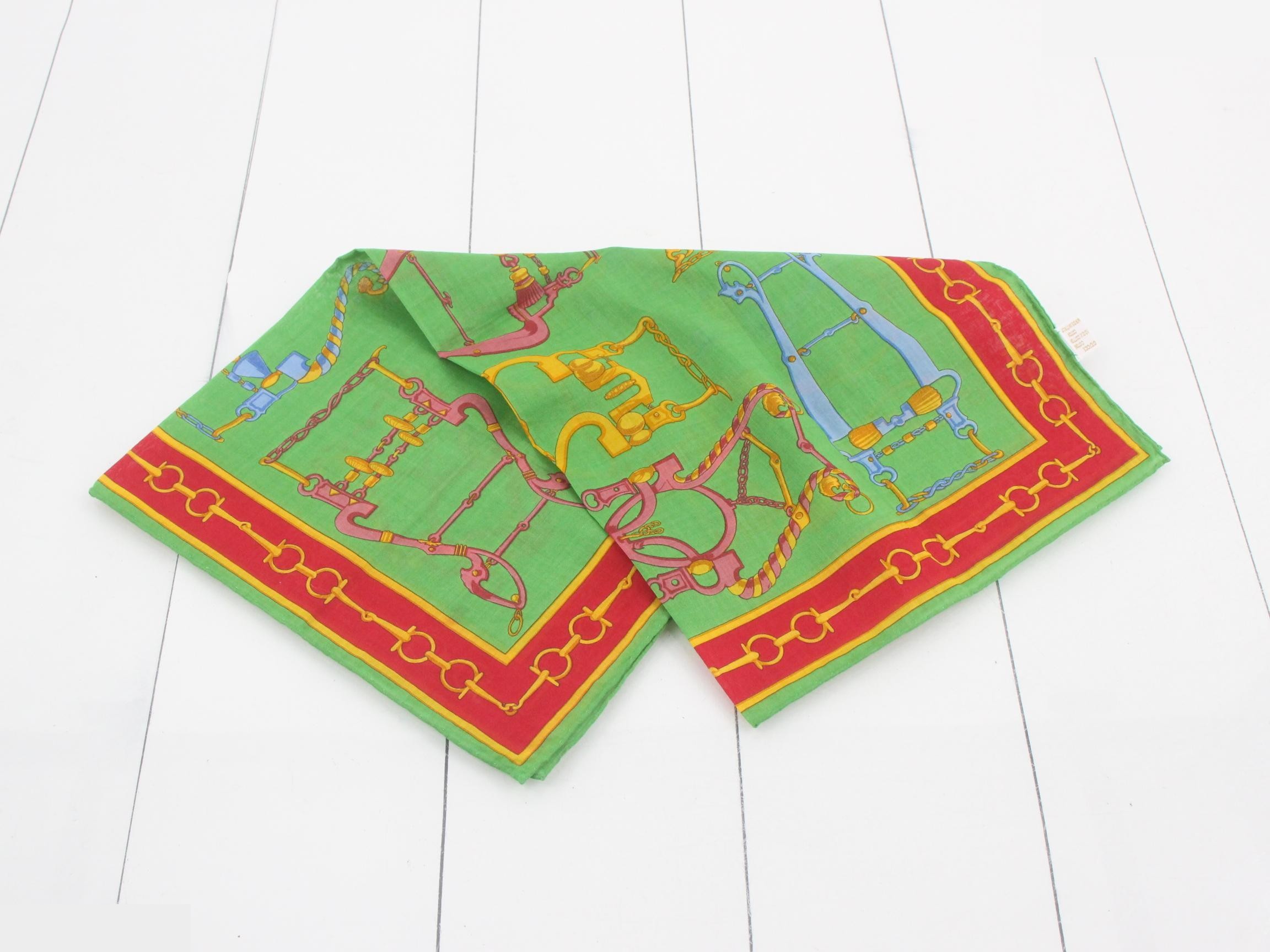 equestrian-themed mini scarf, green, cotton. — view 3