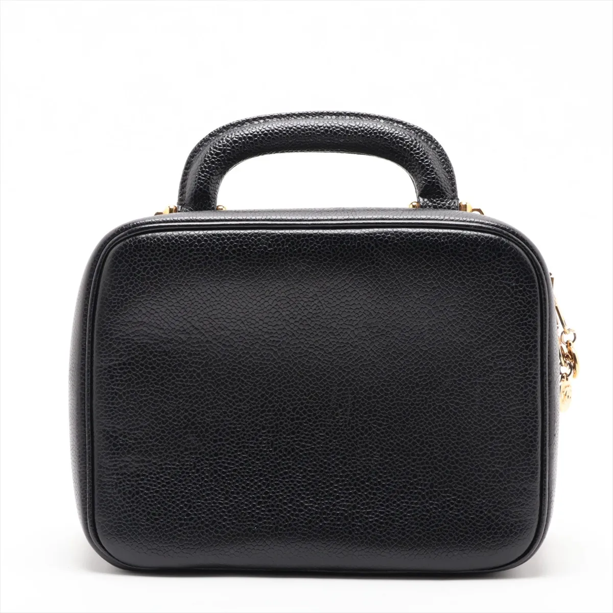 Coco Mark Caviar Skin 2-Way Handbag Vanity Case Black Gold Hardware — view 2