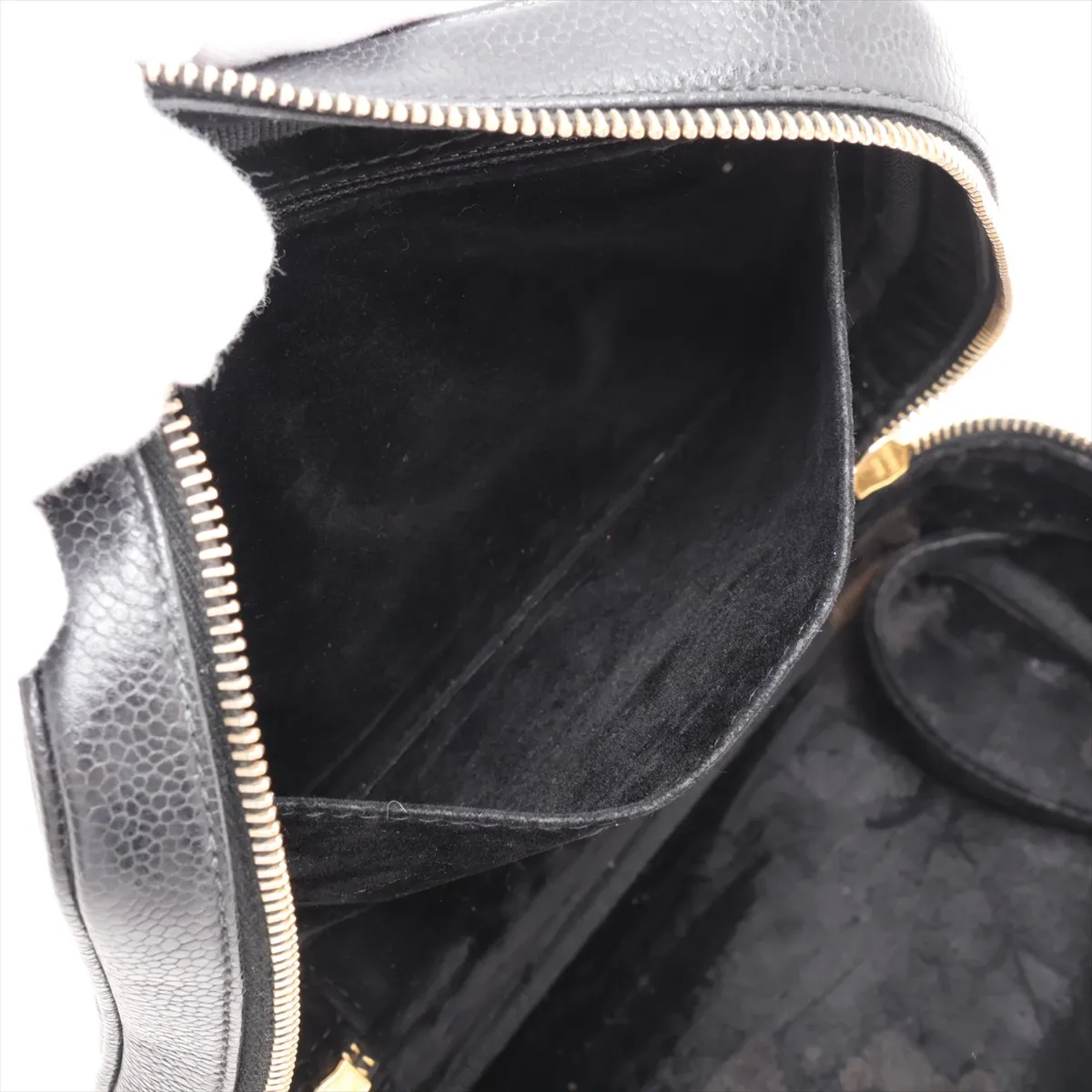 Coco Mark Caviar Skin 2-Way Handbag Vanity Case Black Gold Hardware — view 11