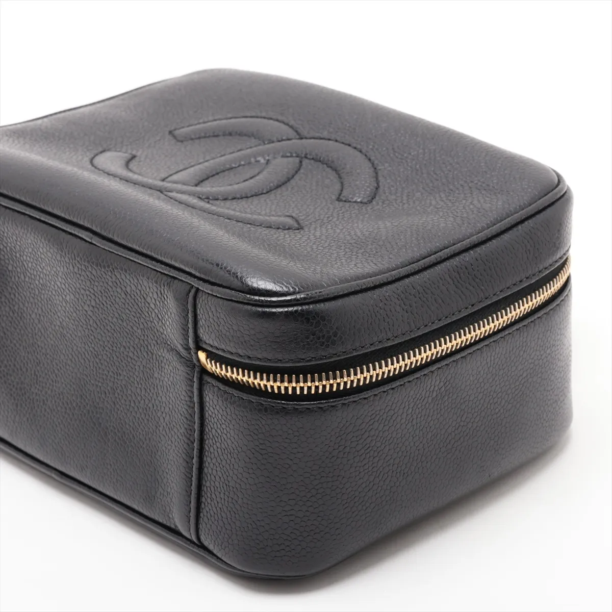 Coco Mark Caviar Skin 2-Way Handbag Vanity Case Black Gold Hardware — view 3