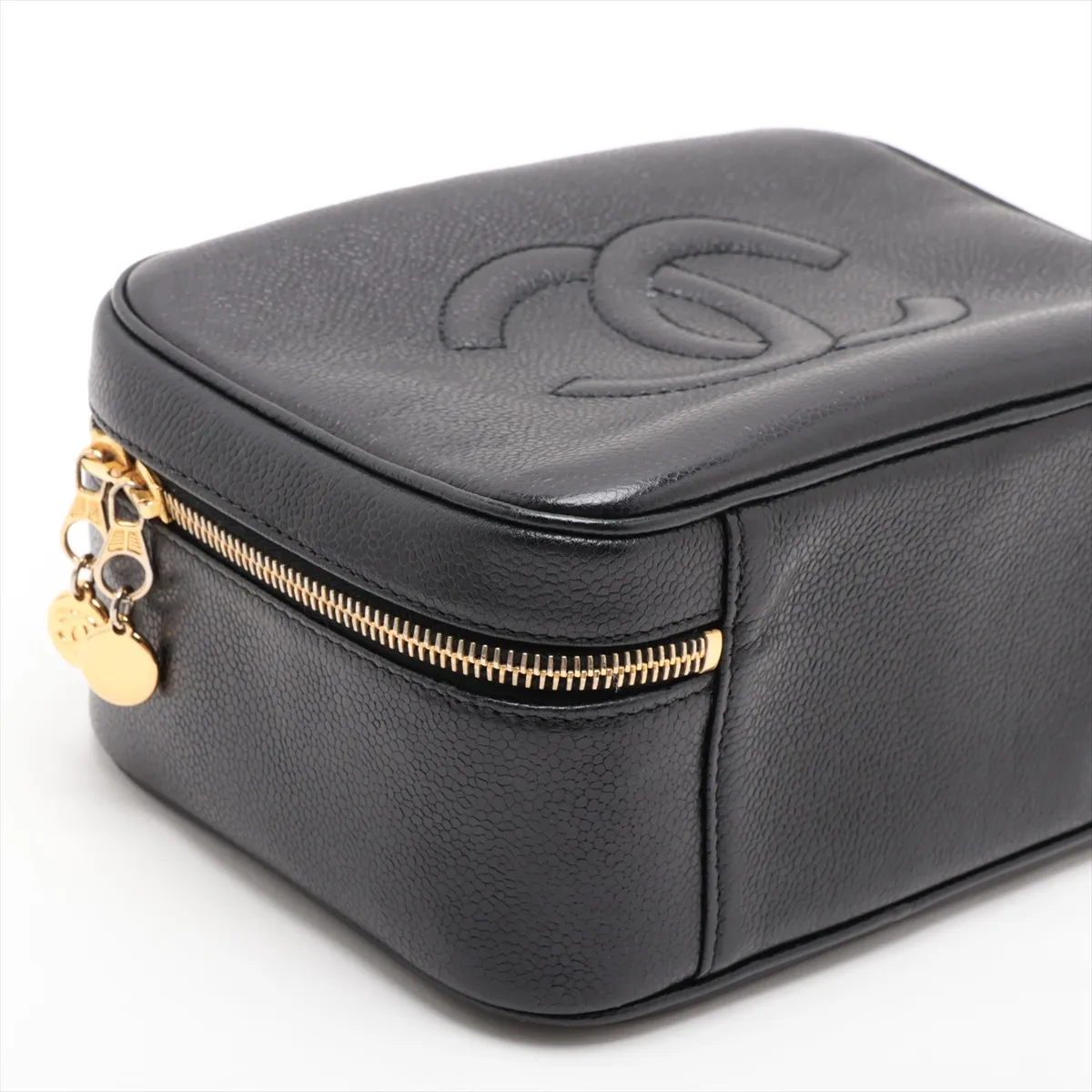 Coco Mark Caviar Skin 2-Way Handbag Vanity Case Black Gold Hardware — view 4