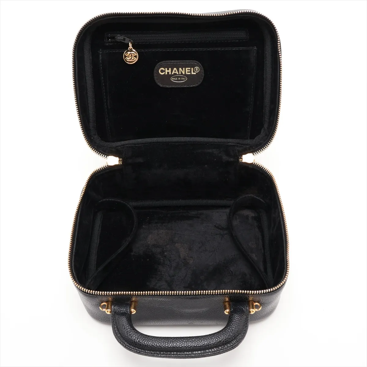 Coco Mark Caviar Skin 2-Way Handbag Vanity Case Black Gold Hardware — view 8