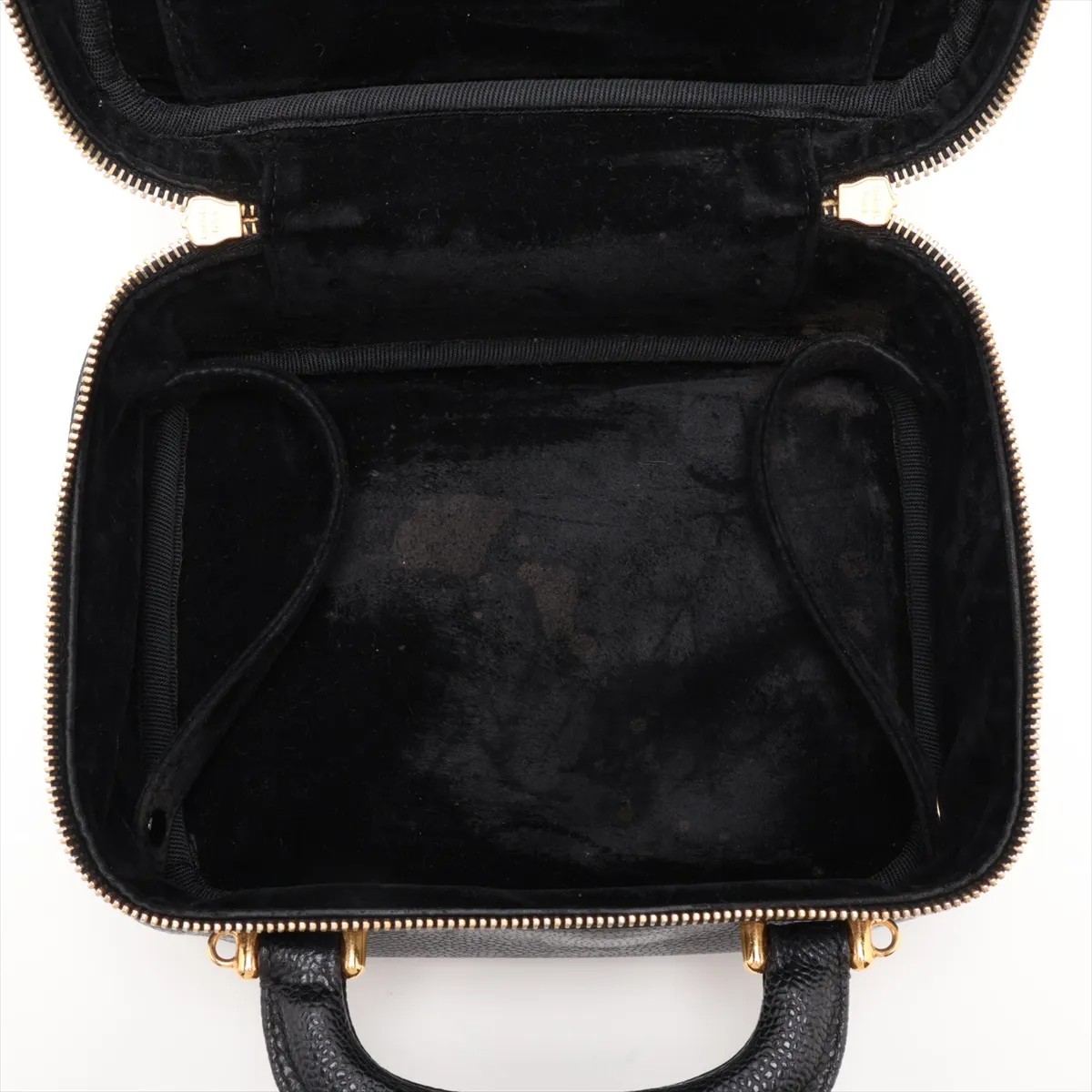Coco Mark Caviar Skin 2-Way Handbag Vanity Case Black Gold Hardware — view 9