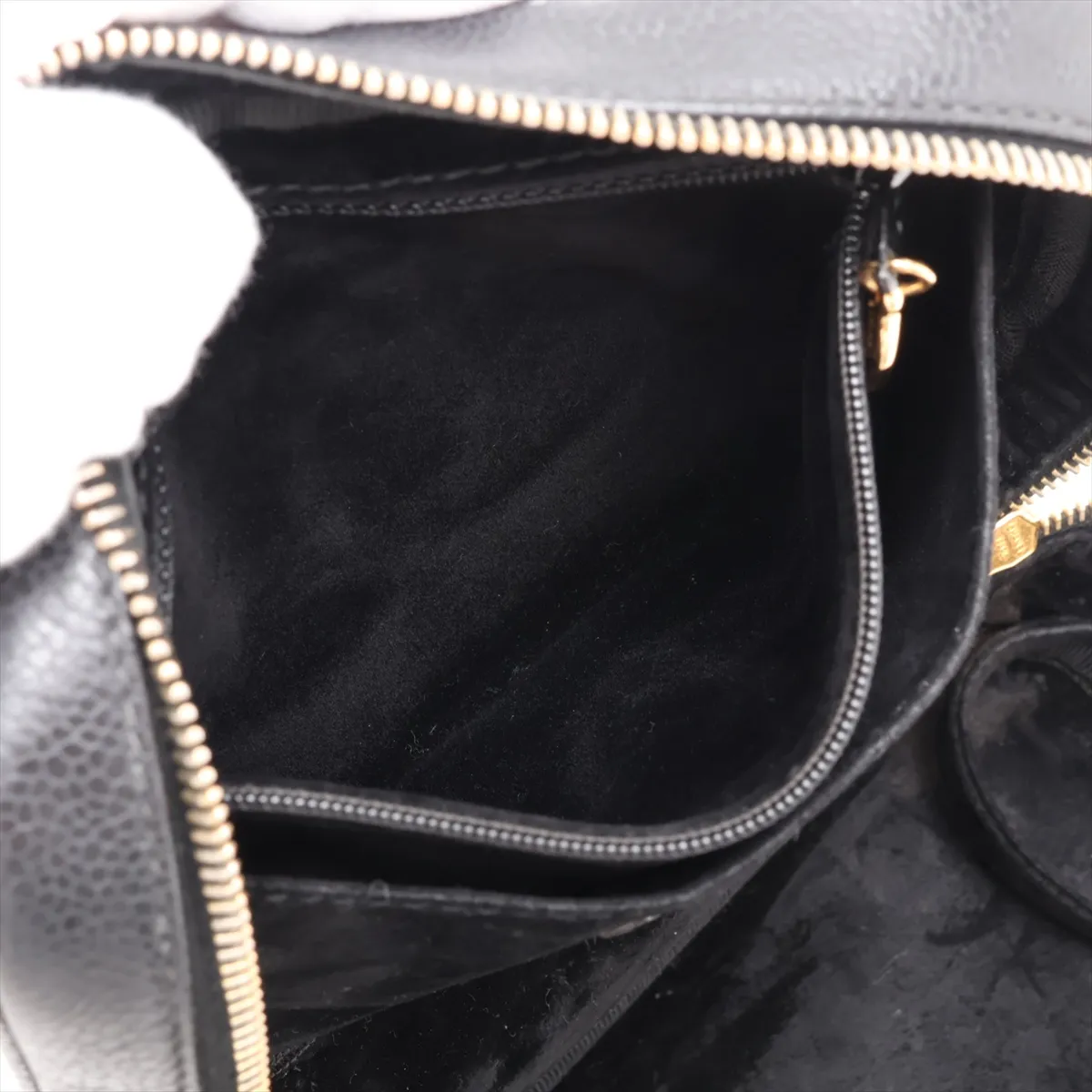 Coco Mark Caviar Skin 2-Way Handbag Vanity Case Black Gold Hardware — view 10