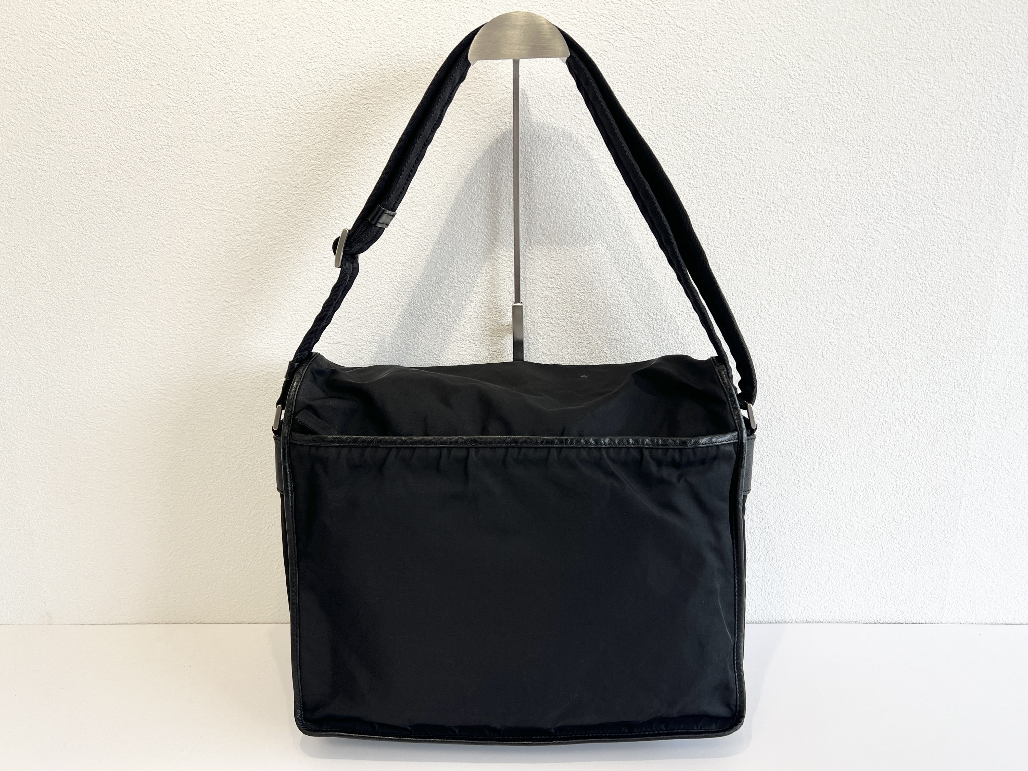 Triangle Logo Nylon Saffiano Leather Messenger Bag One Shoulder Bag — view 2