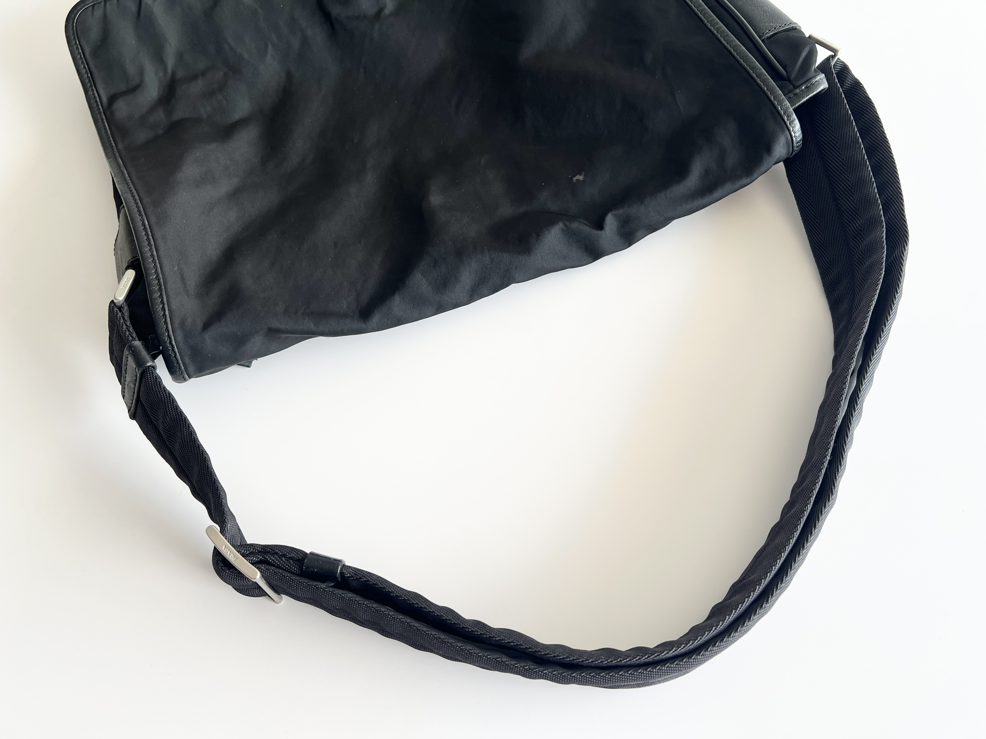 Triangle Logo Nylon Saffiano Leather Messenger Bag One Shoulder Bag — view 3