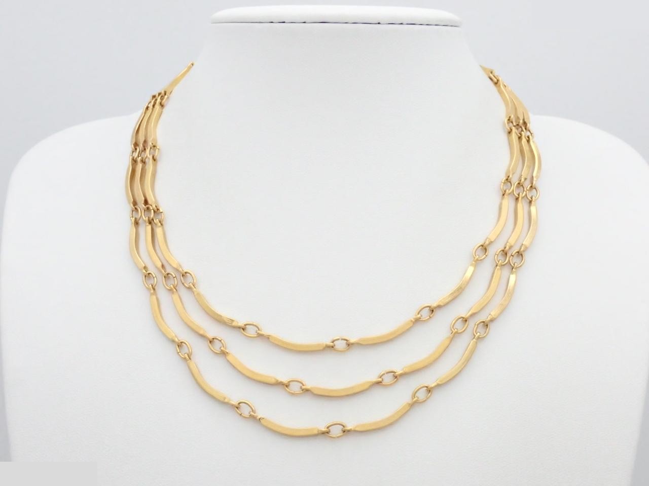 Triple-strand gold chain necklace — view 3