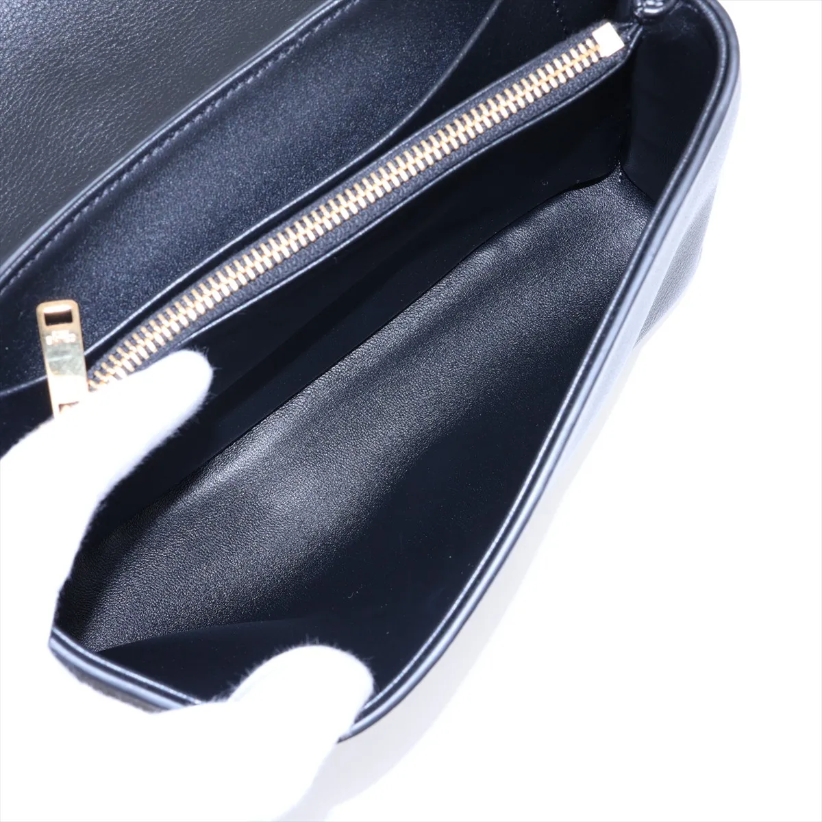 Triomphe Victoire Leather Chain Shoulder Bag, Black — view 7