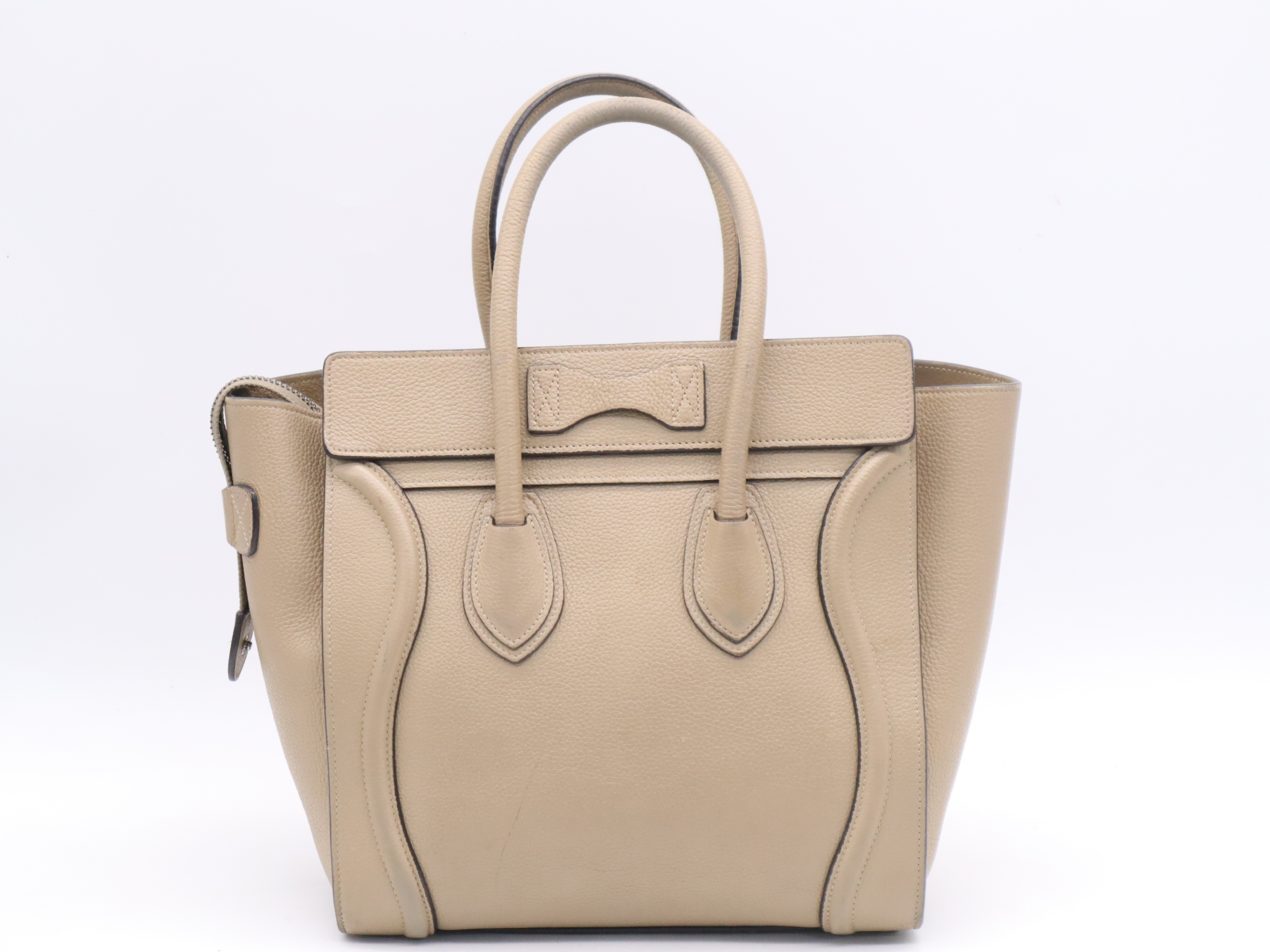 Leather Luggage Micro Shopper Beige Handbag with Silver Hardware — view 2
