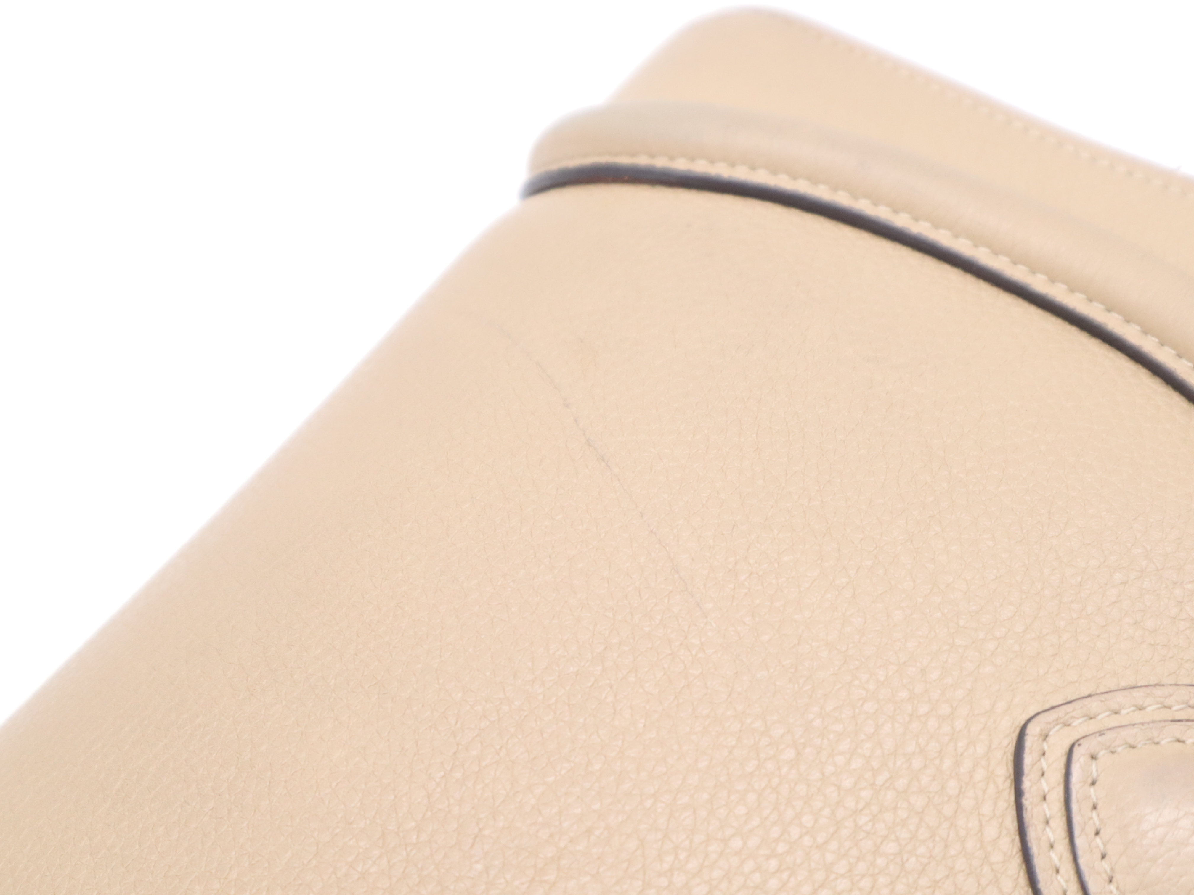 Leather Luggage Micro Shopper Beige Handbag with Silver Hardware — view 9