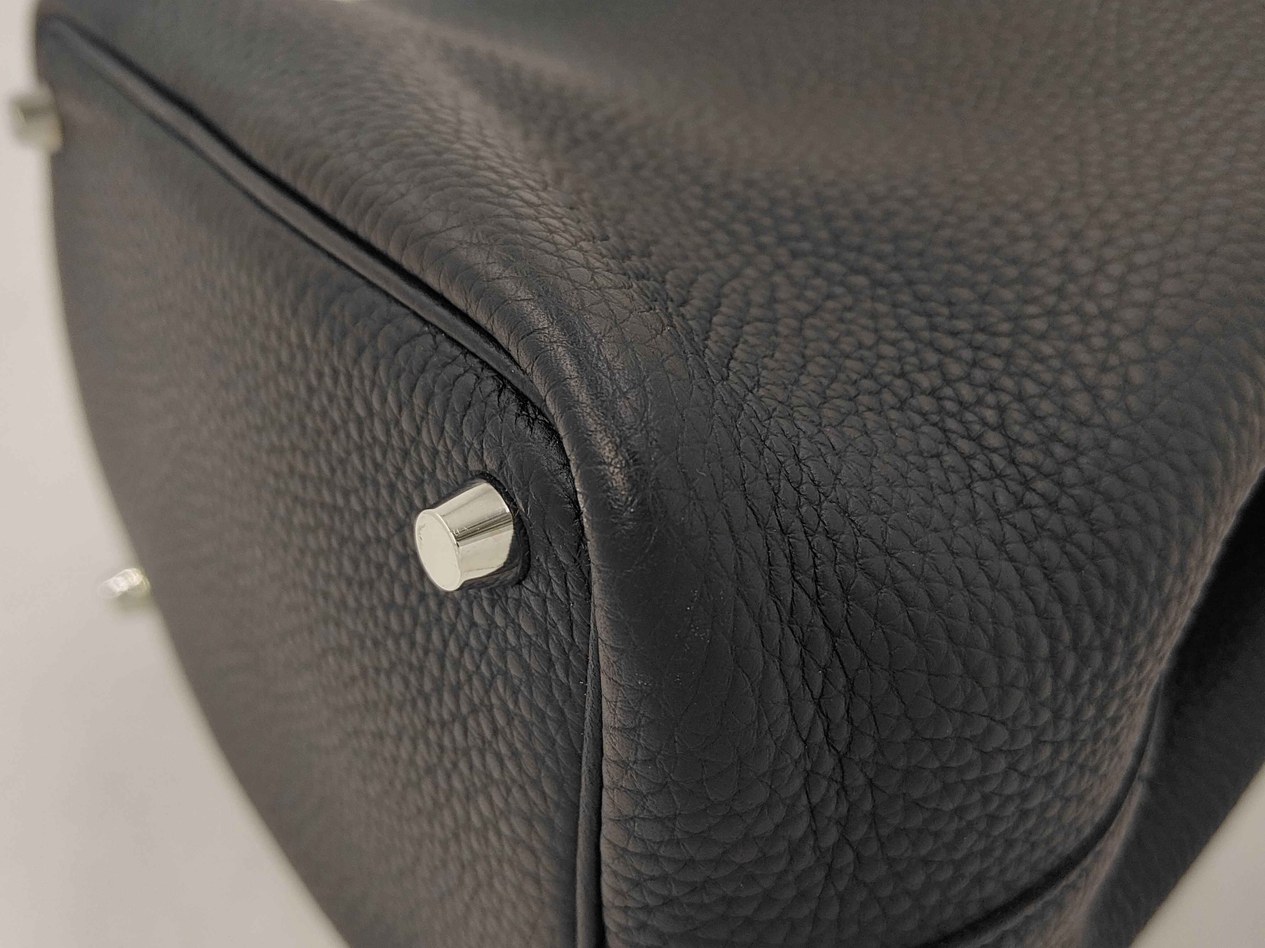 Picotin Lock 18 PM Taurillon Clemence Leather Handbag, Black, Silver Hardware, U Stamp — view 7