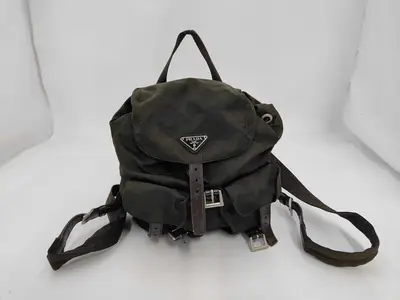 nylon backpack, khaki bag, rucksack.