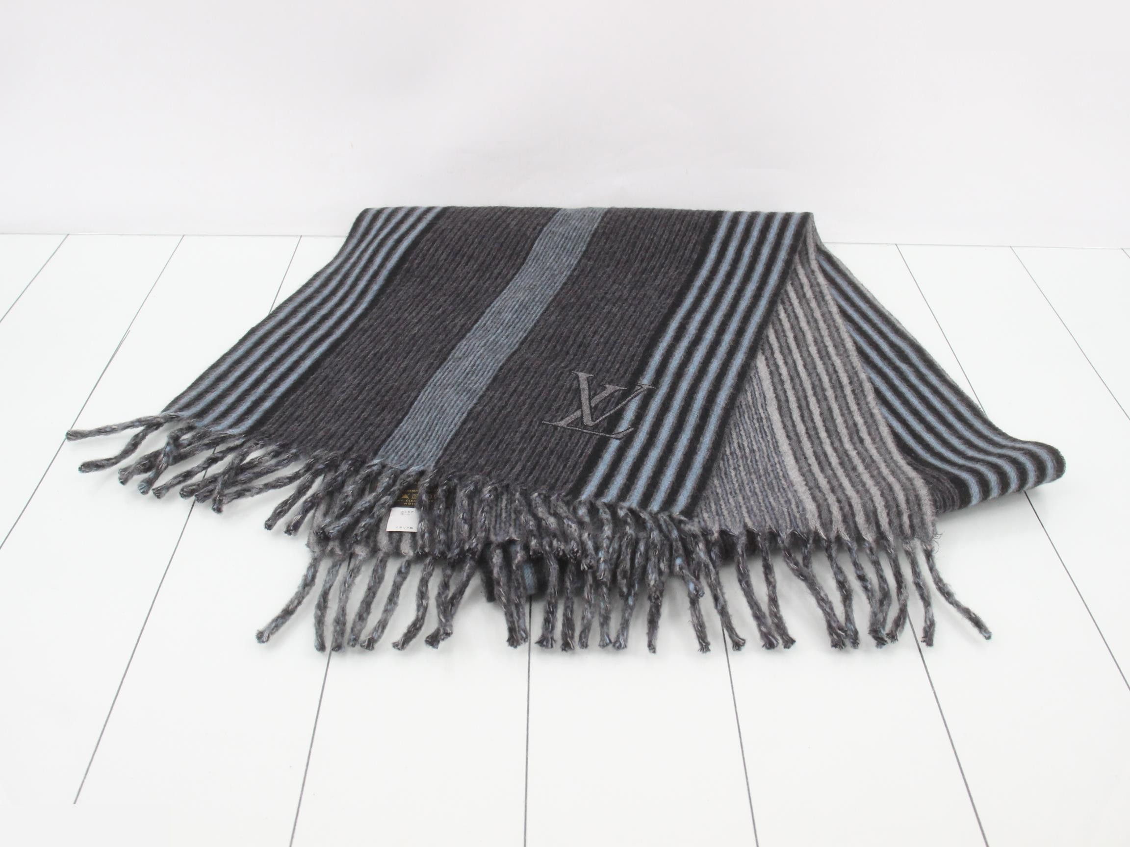 Logo embroidered cashmere blend wool scarf — view 2