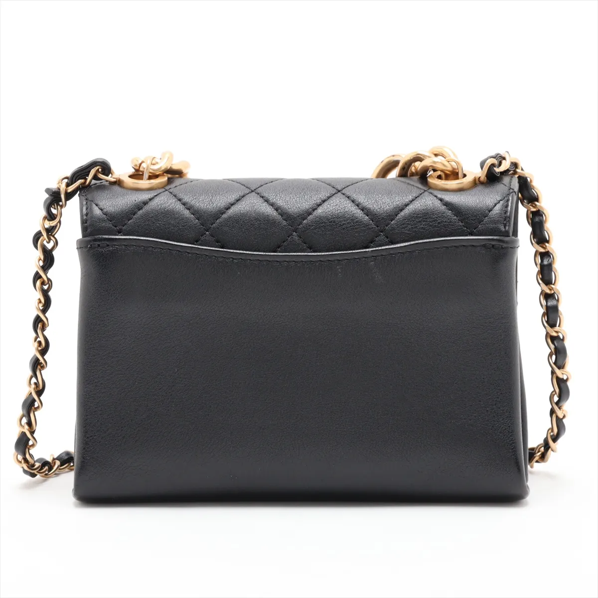 Matelassé Lambskin 2-Way Handbag, Pearl Black with Gold Hardware, XHEEUKCC Random Plate — view 2