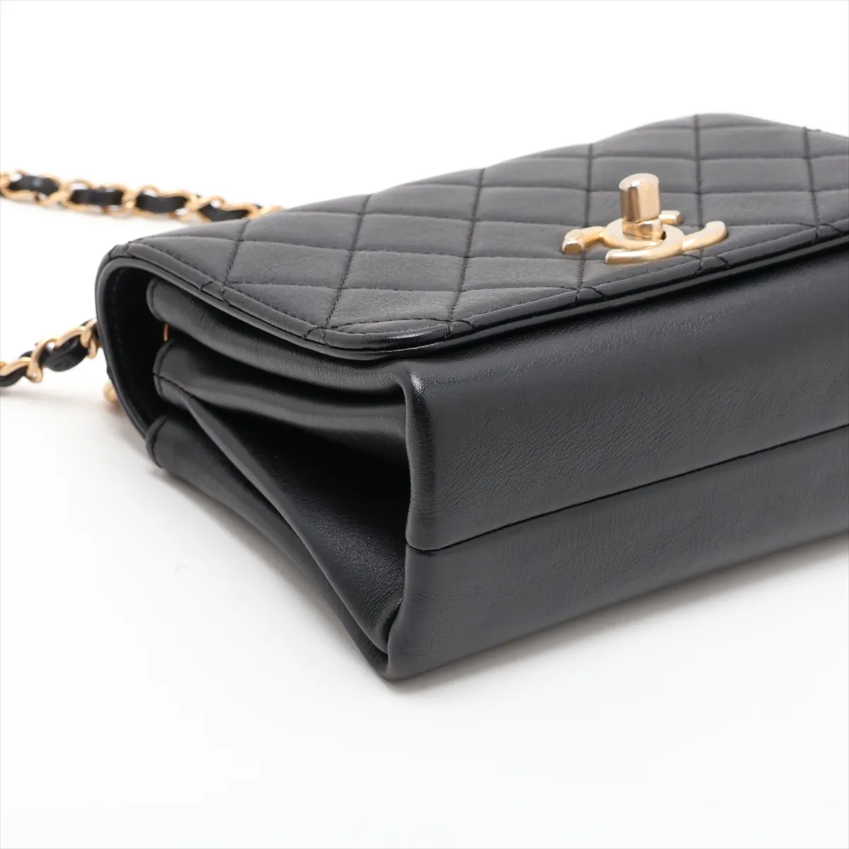 Matelassé Lambskin 2-Way Handbag, Pearl Black with Gold Hardware, XHEEUKCC Random Plate — view 4