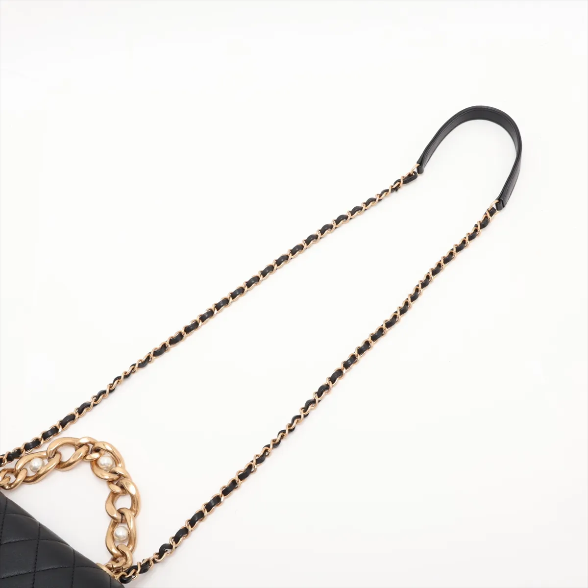 Matelassé Lambskin 2-Way Handbag, Pearl Black with Gold Hardware, XHEEUKCC Random Plate — view 5