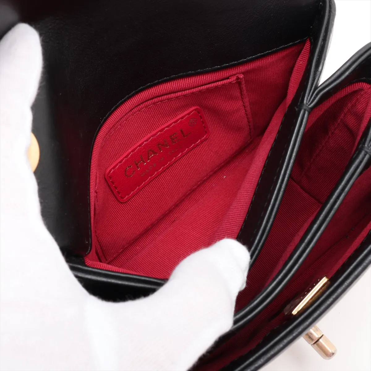 Matelassé Lambskin 2-Way Handbag, Pearl Black with Gold Hardware, XHEEUKCC Random Plate — view 8